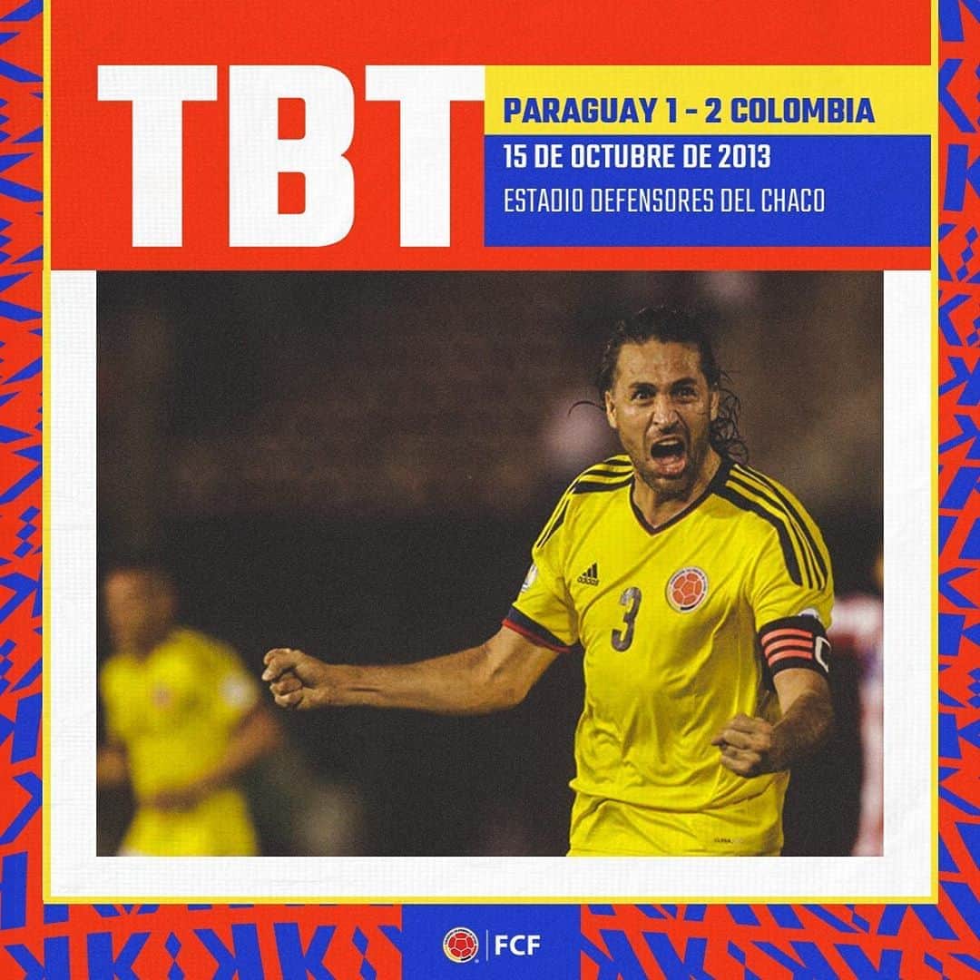 サッカー コロンビア代表チームのインスタグラム：「Un #TBT lleno de recuerdos 😍  🏆 Clasificatorias a la Copa Mundial de la FIFA Brasil 2014 🏟 Defensores del Chaco 📅 15 de octubre del 2013 ⚽️ @marioayepes (x2) 🇵🇾 1⃣-2⃣🇨🇴  📷✅」