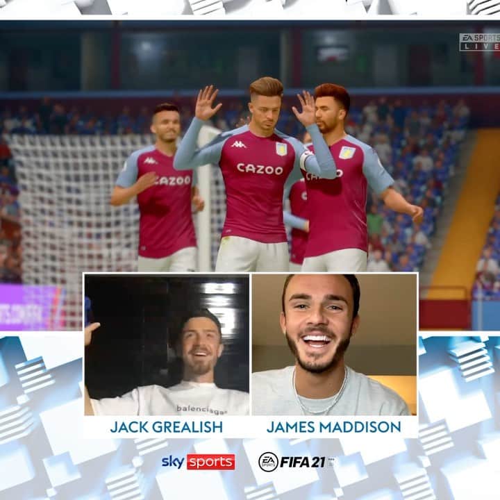 ジャック・グリーリッシュのインスタグラム：「@Madders couldn’t deal with the Claret and Blue in our #FIFA21 match up! 🎮💨😂 Check out @SkySports for the full video 😁」