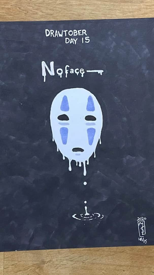 マックス・セットレージのインスタグラム：「HALF WAY THROUGH!  Lezz talk about spirited away. I remember watching a clip of it during the 2000 Oscar awards for best animated movie and I was like “WHAT IS THAT MOVIE” the rest is history. No face is one of my favorite movie monsters, and hold significant prominence in my life.  . . . . . . . . 🎶: “The Great Madeja” by Rolemusic #spiritedaway #studioghibli #ghibli #noface #drawtober #drawtober2020 #artober #artober2020」