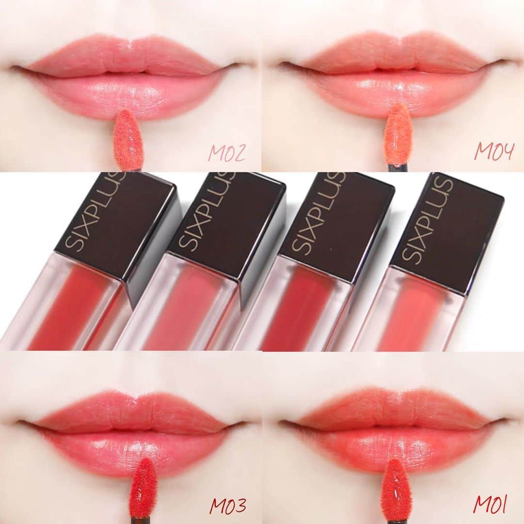 海老原りさのインスタグラム：「💄メイクブラシブランドからリップ誕生💄﻿ ﻿ ﻿ ﻿ 私もよく使っている﻿ ブラシブランド" SIXPLUS "から﻿ リップスティックが発売されていました🥰﻿ ﻿ ✔︎SIXPLUS﻿ マット リキッド リップスティック ¥1,000﻿ M01 ケチャップ﻿ M02 アズキ﻿ M03 アンティークレッド﻿ M04 完熟ピーチ﻿ ﻿ こちら、日本製です🇯🇵﻿ ﻿ 持ち運びに便利な小さいサイズで﻿ 使い切れるサイズ感だから衛生的にも◎﻿ ﻿ サイトの写真や画像よりも﻿ 明度のあるカラーだなと感じました😌﻿ ﻿ みずみずしいテクスチャーで﻿ マットリップみたいなんですが﻿ 普通に塗る分には程よく艶が残る仕上がり。﻿ ﻿ なので、ふんわり仕上げたい時は﻿ ﻿ ①リップティントを塗った後に﻿ ティッシュペーパーでおさえて﻿ 内側だけにまた塗り重ねて…を繰り返す。﻿ ②リップティントを内側に塗った後に﻿ 輪郭を綿棒かブラシで伸ばすように仕上げる。﻿ ﻿ ↑この方法で仕上げるとマットな仕上がりになります💋﻿ ﻿ ﻿ SIXPLUSはメイクブラシブランドで﻿ Amazonや楽天で1位になるくらい﻿ 機能的で可愛いアイテムが多いので﻿ 是非チェックしてみてね😌💕﻿ ﻿ ﻿ ﻿ ※M03のスウォッチ画像がM01と同じになっていました🙇🏻‍♀️﻿ M03の色味は1枚目と2枚目を参考にして下さい🙇🏻‍♀️💦﻿ ﻿ ﻿ ﻿ @sixpluscosmeticsjapan ﻿ #SIXPLUS#sixpluscosmeticsjapan#プチプラコスメ#メイクブラシ#メイクツール#リップスティック#コスメレビュー#コスメスウォッチ#lip#makeup#화장품#化妆品」