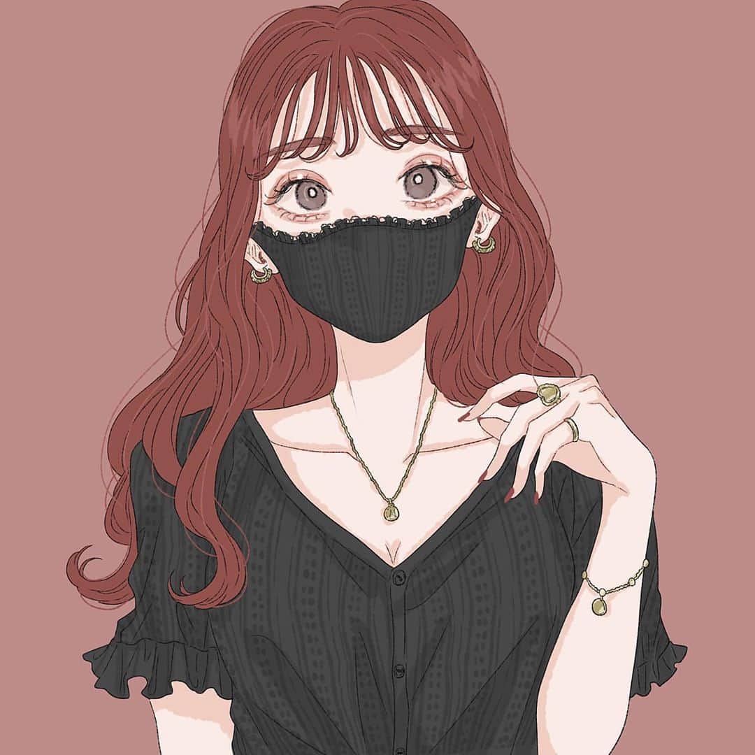 Pressさんのインスタグラム写真 Pressinstagram ˏˋ 𝕞𝕒𝕤𝕜 𝕝𝕒𝕔𝕖 ˊˎ ㅤㅤ マスク と服の素材を合わせたコーデイラスト 黒マスクをカッコ可愛く着けれる人憧れる ㅤㅤ 女の子が着てるトップスは Silly By Press のvネックアイレットニット