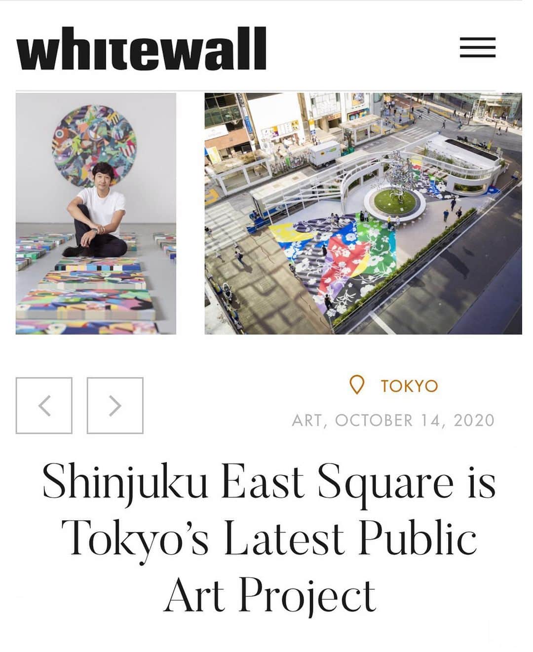 松山智一のインスタグラム：「Thanks to Whitewall Magazine @whitewall.art   アート•ライフスタイルマガジンのWhitewallにて  Full article at (全記事は) https://www.whitewall.art/art/shinjuku-east-square-tokyos-latest-public-art-project  Written By : Eliza Jordan @elizajordan612」