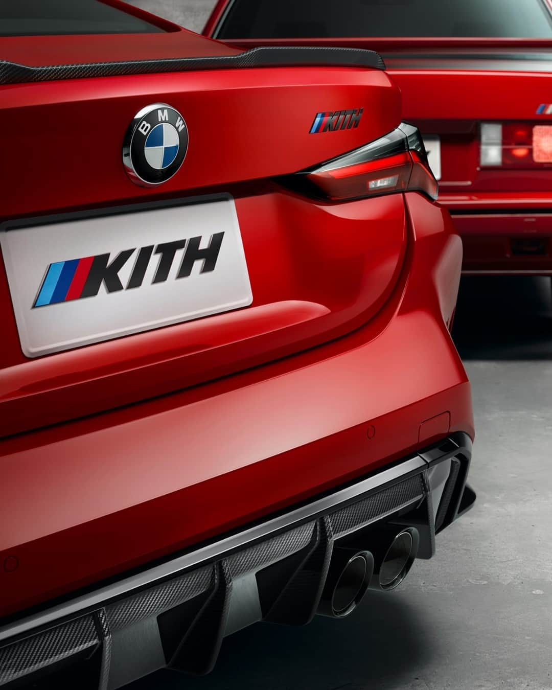 BMWのインスタグラム：「Adding an edge to a Cinnabar Red original: the BMW M4 Design Study by KITH is an hommage to @ronniefieg personal first-generation BMW M3. Stay tuned, there might be more to come… #TheM4 #BMW #BMWM #M4 @KITH @BMWM  __ BMW M4 Coupé: Fuel consumption in l/100 km (combined): 10.8. CO2 emissions in g/km (combined): 248.* Further information: www.bmw.com/disclaimer.  	 Acceleration (0-100 km/h): 4.2 s. Power: 353 kW, 480 hp, 550 Nm. Top speed (limited): 250 km/h (with optional M Drivers Package: 290 km/h).  	 * All performance, fuel consumption and emissions figures are provisional.」