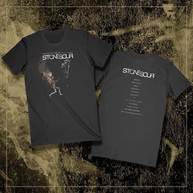 Stone Sourのインスタグラム：「Our vintage-inspired “House of Gold & Bones, Part 2" tee is available to shop in our webstore! This special tee features the album artwork complete with the track listing on the back. Pick up yours at store.stonesour.com (link in story).」
