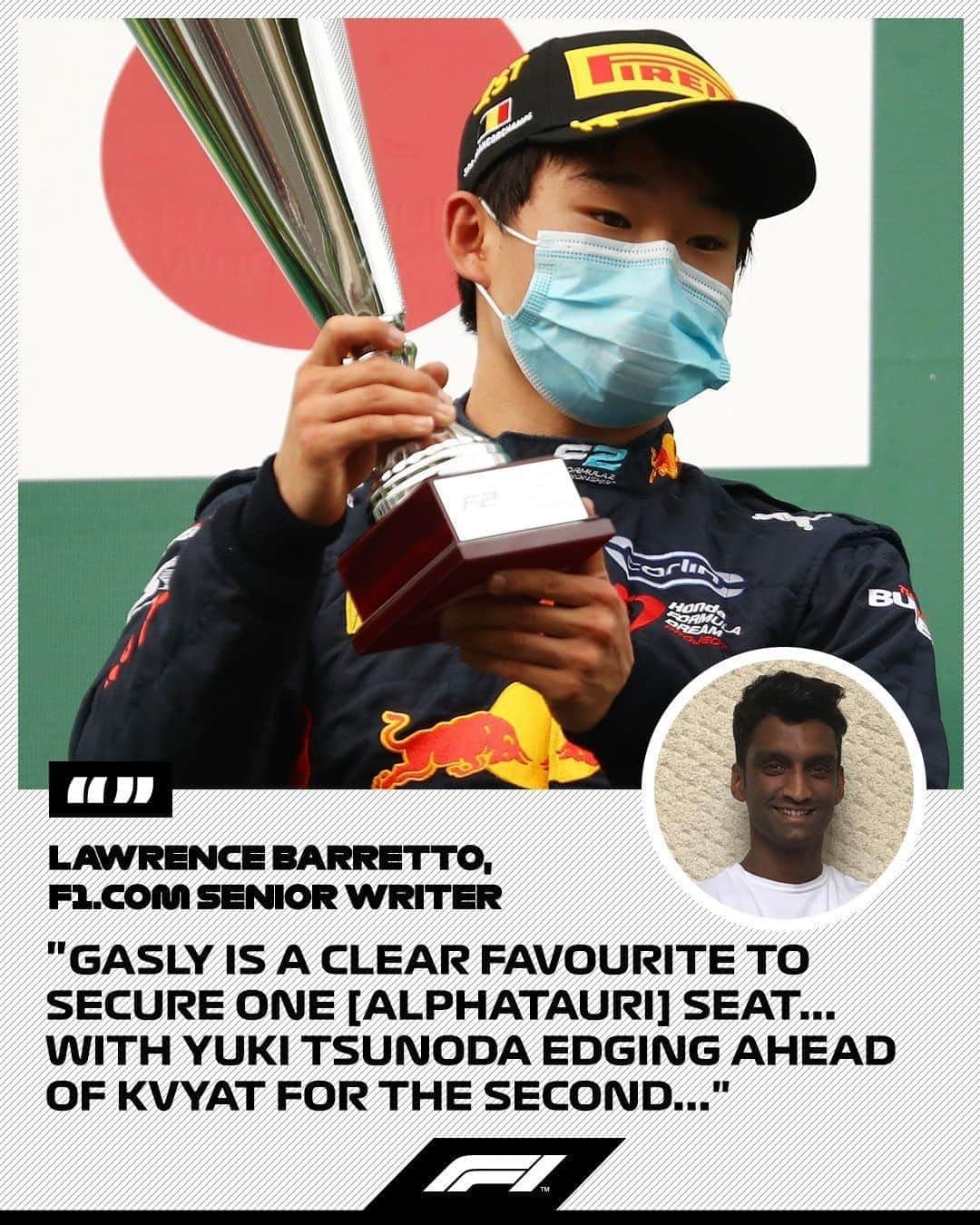 F1さんのインスタグラム写真 - (F1Instagram)「Who will be driving for @alphataurif1 in 2021? 🤔  The competition is hotting up 🔥 F1.com senior writer Lawrence Barretto writes that F2 star Yuki Tsunoda could be on the brink of becoming the first Japanese driver to race in F1 since Kamui Kobayashi 🇯🇵 Head to the F1 website to read more about all the potential twists and turns in the race to fill next season's seats at the Italian-based team  #F1 #Formula1 #RoadtoF1 #Formula2」10月16日 2時03分 - f1