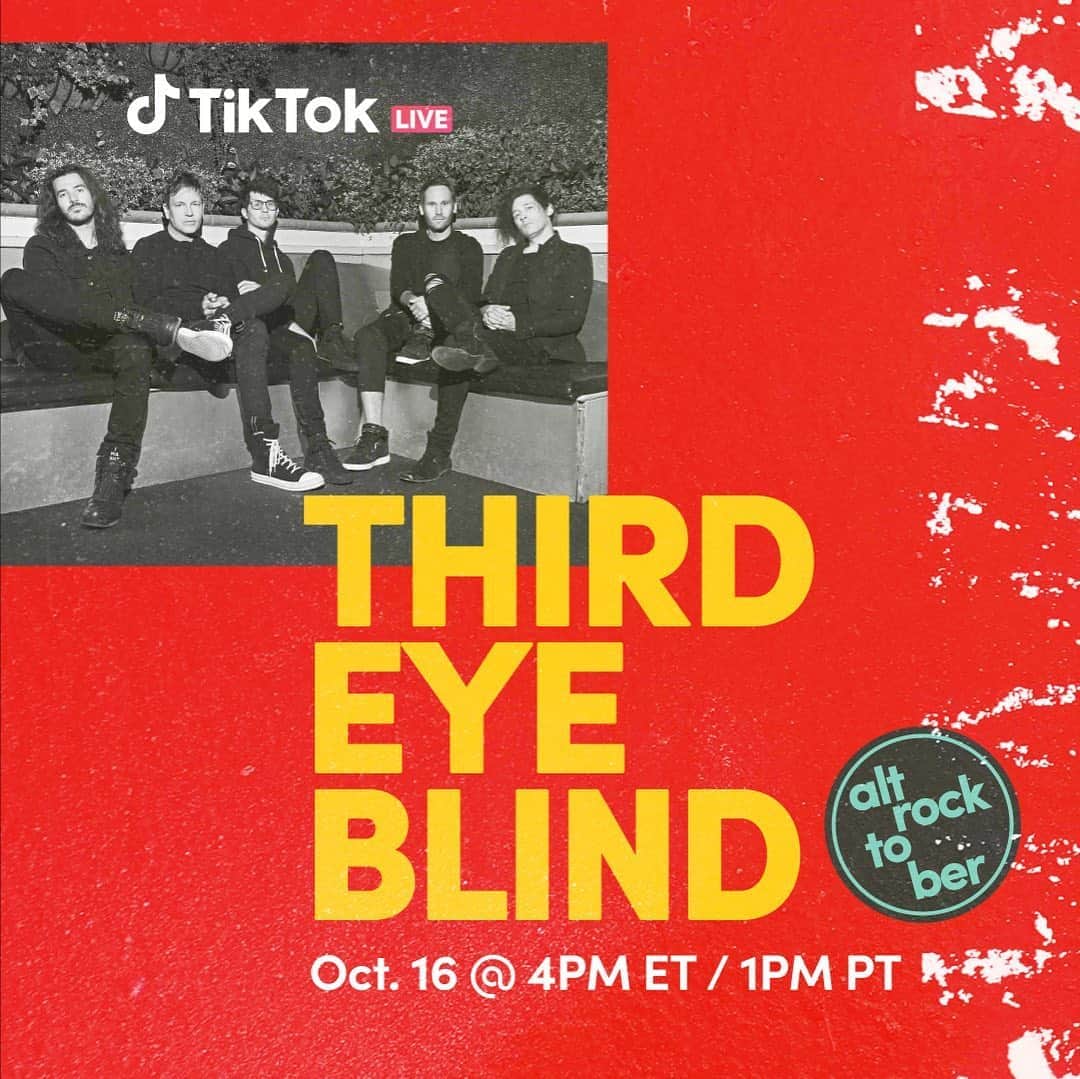 Third Eye Blindさんのインスタグラム写真 - (Third Eye BlindInstagram)「We’ll be going live on T I K T O K for the first time ever this Friday at 1PM PT / 4PM ET. Follow us on @tiktok at smarturl.it/ThirdEyeBlindTikTok and be the first to watch. #altROCKTOBER」10月16日 2時04分 - thirdeyeblind