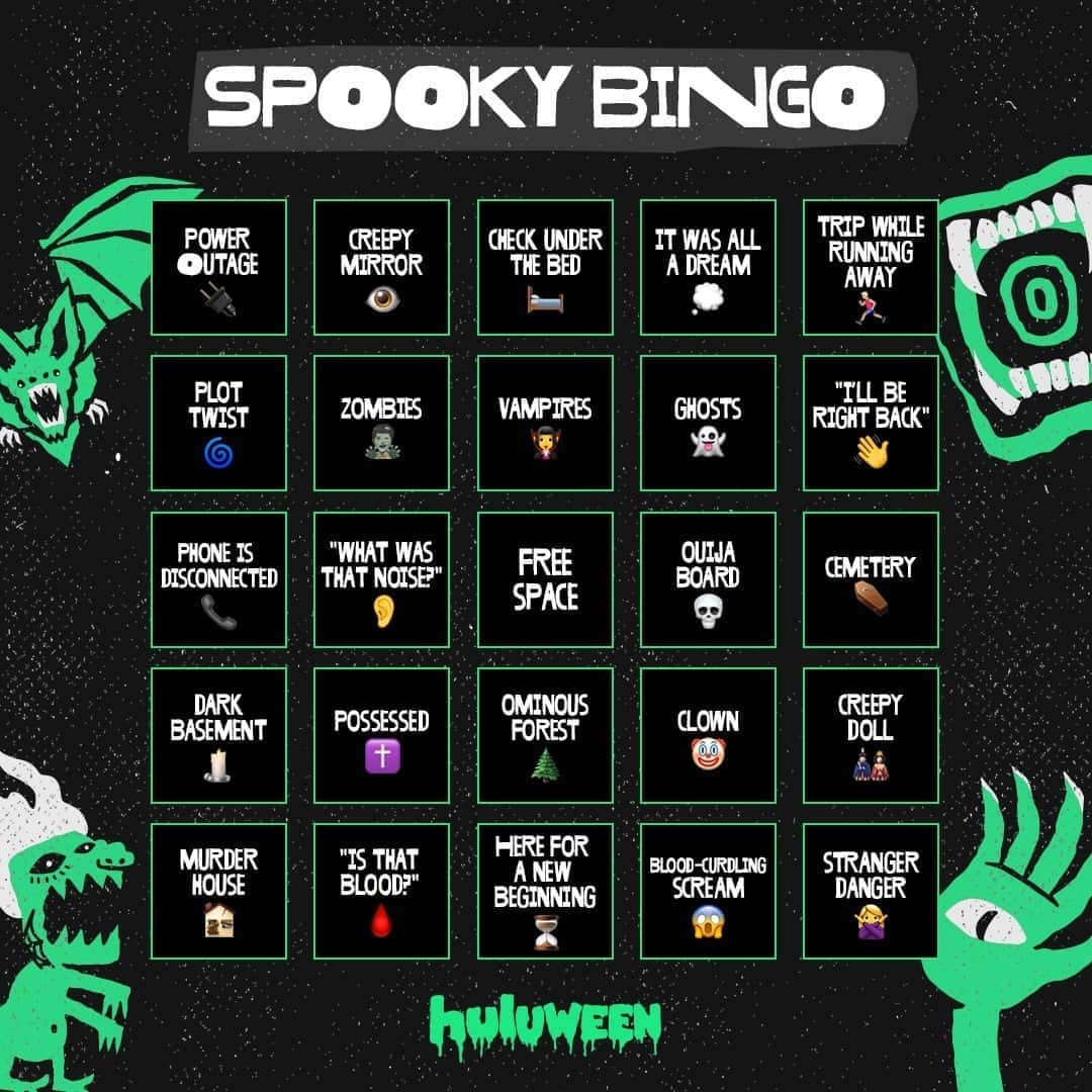 Hulu Home of Emmy-winningさんのインスタグラム写真 - (Hulu Home of Emmy-winningInstagram)「Wanna play a game? 👹 Hit that save button and see how many you can cross off during your #Huluween fright fest.」10月16日 13時05分 - hulu