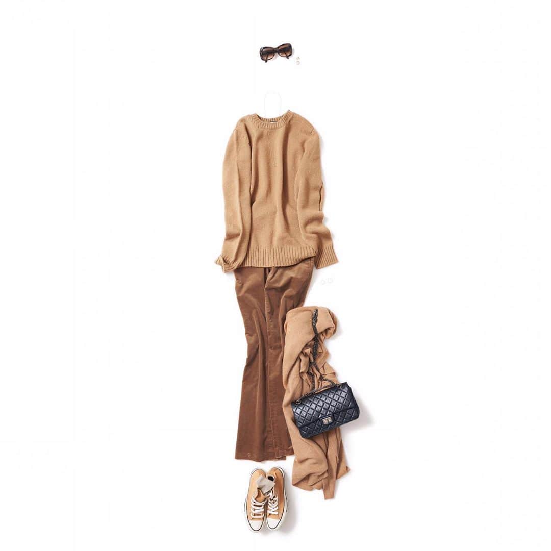 のインスタグラム：「・ NEW♦️Coordinate  ・ 2020-10-16 ・ camel shades with black ・ tops : #annina #gicipi pants : #lustic accessory : #anthemforthesenses #gigi #hum bag : #chanel shoes : #converse other : #pagani #johnstons ・ #kkcloset #kkshop #菊池京子 #kyokokikuchi  #コーデ  #code #style #fashion #コーディネート #ootd #wear #happy  #カジュアル #italy #camel #コーデュロイ #秋 #necklace」