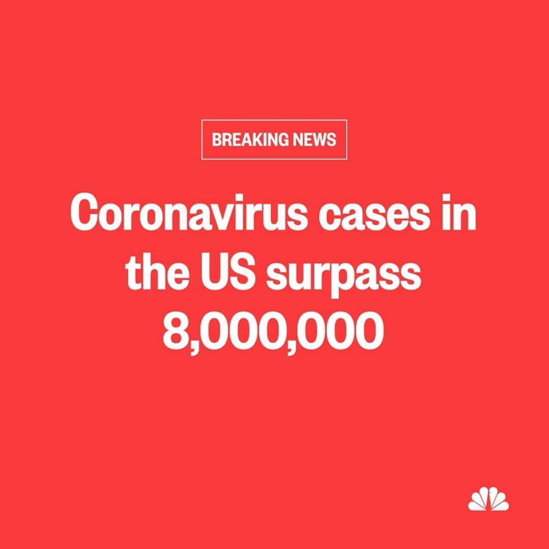 NBC Newsさんのインスタグラム写真 - (NBC NewsInstagram)「BREAKING: Coronavirus cases in the US surpass 8,000,000, according to @NBCNews count.⁠ ⁠ At least 218,606 people in the US have died of the virus.⁠ ⁠ More at the link in our bio.」10月16日 6時02分 - nbcnews