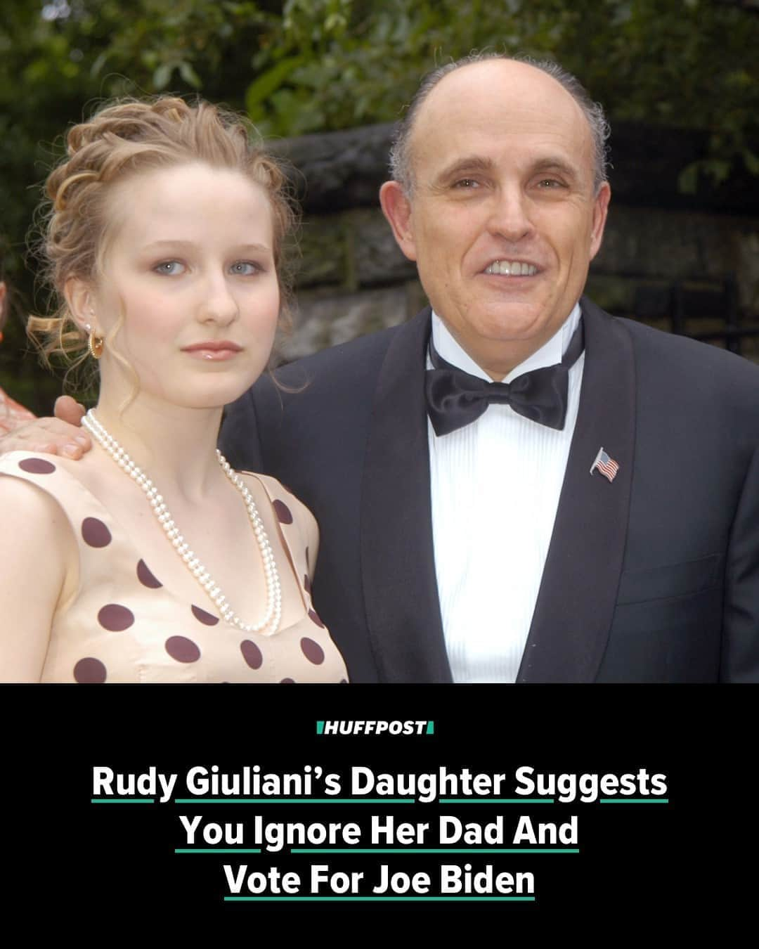 Huffington Postさんのインスタグラム写真 - (Huffington PostInstagram)「Caroline Rose Giuliani just endorsed Joe Biden, whom her Trump-loving dad has attempted to smear, possibly with some help from a Russian disinformation campaign.⁠ ⁠ It’s not exactly a shocker: The daughter of the former New York City mayor supported Hillary Clinton over Donald Trump in 2016 and tweeted a photo with Biden running mate Kamala Harris in August.⁠ ⁠ Still, the 31-year-old makes a better case for voting for Biden in a Vanity Fair article published Thursday than her father has for Trump over the last five years.⁠ ⁠ Trump and supporters like her dad, she writes, have used the presidency “to stoke the injustice that already permeated our society, taking it to dramatically new, Bond-villain heights.”⁠ ⁠ She also points out that the current administration has urged the Supreme Court to let businesses fire people for being LGBTQ, rolled back a rule barring health care providers from discriminating against LGBTQ individuals and banned transgender people from the military.⁠ ⁠ But she doesn’t put the blame just on Trump.⁠ ⁠ “If being the daughter of a polarizing mayor who became the president’s personal bulldog has taught me anything, it is that corruption starts with ‘yes-men’ and women, the cronies who create an echo chamber of lies and subservience to maintain their proximity to power,” Giuliani writes. “We’ve seen this ad nauseam with Trump and his cadre of high-level sycophants (the ones who weren’t convicted, anyway).”⁠ ⁠ By comparison, she contends that Biden is not afraid to surround himself with people who disagree with him, including Harris, who challenged him in the Democratic presidential primary. That speaks volumes about what an inclusive president he will be, Giuliani says.⁠ ⁠ “The very notion of ‘bipartisanship’ may seem painfully ludicrous right now, but we need a path out of impenetrable gridlock and vicious sniping,” she writes. “In Joe Biden, we’ll have a leader who prioritizes common ground and civility over alienation, bullying, and scorched-earth tactics.”⁠ ⁠ Read more at our link in bio. // 📝 @dmoyeweirdnews // 📷 Getty Images」10月16日 7時03分 - huffpost