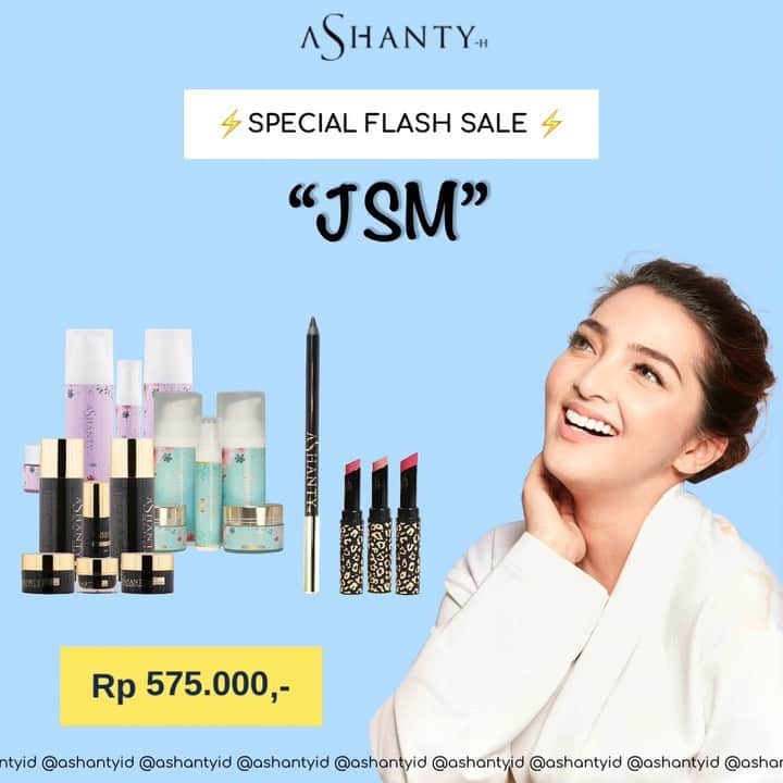 ASHANTY BEAUTY CREAM OFFICIALのインスタグラム：「⚡️ SPECIAL FLASH SALE JSM ⚡️  Good morning ladies, kabar gembiraaaa untuk kamu pecinta Ashanty Beauty Cream. SPECIAL FLASH SALE JSM (Jumat - Sabtu - Minggu) dapatkan Ashanty Beauty Cream (Pilih salah satu series Angi Aging, Acne atau Whitening) + Exclusive Eyeliner Pencil by Ashanty Hanya Rp 575.000,- dan sudah GRATIS LIPMATTE ASHANTY (Pilih salah satu shade Intimate, Sexy, Pure) SUPERRR DUPERRRRRR HEMAAAATTTTT !!!   Janga sampai kelewatan promo FLASH SALE JSM kali ini, pesan sekarang juga karena stocknya sangat terbatassss 😍😍  _____________________________ Informasi dan pemesanan  Ashanty Beauty Cream Chat Via WA : WA: 081287388885 WA: 085781140354 WA: 087778489900 WA: 081293823950 ⚡️ Fast Respons Click Link On Bio Instagram @ashantyid ❣️ ______________________________ #ashantybeautycream #creamashanty #skincareashanty #skincare #skincareartis #skincarelokal #creamwajah #creamperawatanwajah #obatjerawat #jerawat #kosmetik #krimwajah #creamwajah #whiteningcream #ashantyid #ashanty」