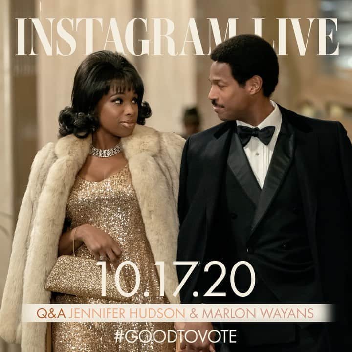 ジェニファー・ハドソンのインスタグラム：「My good friend @marlonwayans and I challenged 2,500 of you to take action to register to vote or verify your registration. WELL, y’all showed up and a lot more than 2,500 did just that!  So, now we will be hosting an Instagram Live to thank you personally and discuss behind-the-scenes secrets from our upcoming film @respectmovie, how we’ve been spending our time these last few months and more. Don’t miss it!  This Saturday at 1:30PT / 3:30 CT.」