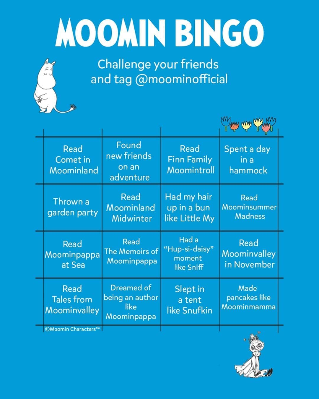 ムーミンさんのインスタグラム写真 - (ムーミンInstagram)「Time for MOOMIN BINGO!😁 Challenge your friends and tag us - how many did you get?🤩 Have a Moominous weekend!💗  #moomin #moominbingo #moominofficial」10月16日 20時57分 - moominofficial