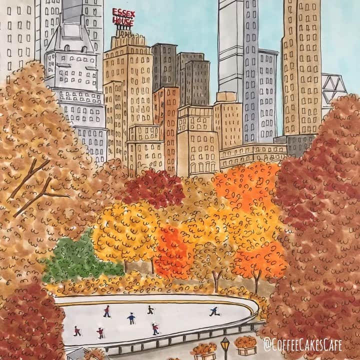 のインスタグラム：「Lovely Central Park on an Autumn day 🍂🍁 Wishing you a beautiful Friday...hope you’re enjoying the lovely fall feels! 🍂🍁⛸⛸ @centralparknyc  . . .  . . . #stopmotion #centralpark #thisisnewyorkcity #stopmotionanimation #westvillage #greenwichvillagenyc #bitsofbuildings #igersofnyc #timeoutnewyork #chasing_facades #picturesofnewyork #made_in_ny #seeyourcity #nycparks #newyorkgram #prettycitynewyork #newyorkarea #facade #facadelovers #streetsofnewyork #picame #stopmotionvideo #icapture_nyc #instagramnyc #coffeecakescafe #urbansketchers @nycparks @wspconservancy」