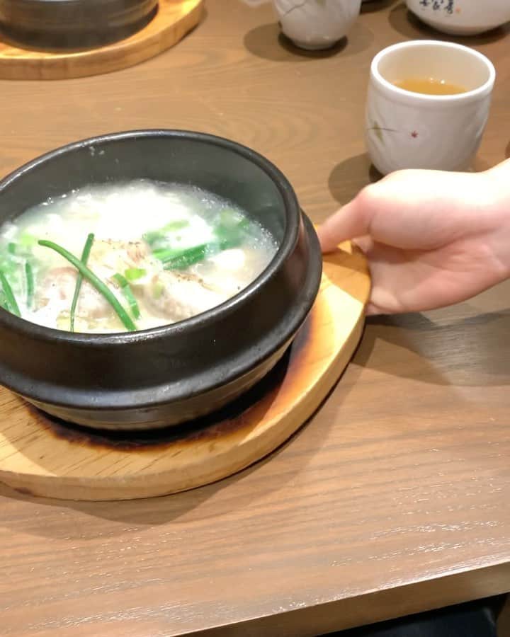 いかりさとみのインスタグラム：「撮影のあとのお昼は参鶏湯（サムゲタン）お、おいしい！！　 丸鶏から出た旨みたっぷりのスープに 塩で好みの味にして 箸でほぐれるほろほろの鳥肉、 お腹に入ったもち米、 付け合わせのキムチを食べたら  おいしいしか言葉がないです  ゆきちゃんとサムゲタンを家で再現したい 丸鶏をあつかえるかどうかなど話しながら 薬膳スープで体の芯からあったまりました☺️♨️  #参鶏湯 #サムゲタン #薬膳スープ #韓国料理#chickensoup #koreanfood #🇰🇷」