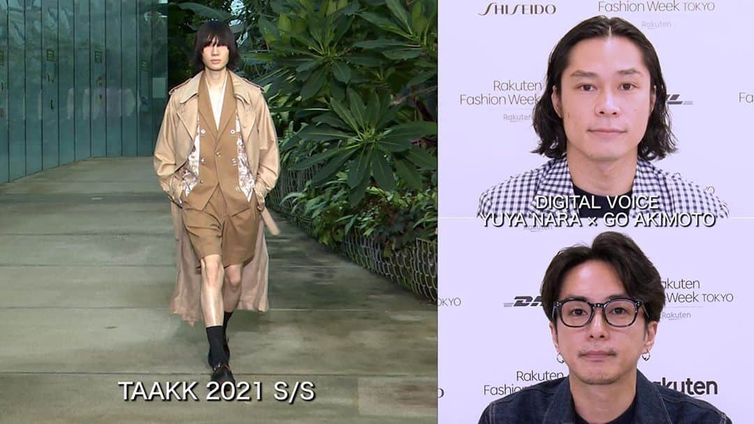 のインスタグラム：「Rakuten Fashion Week TOKYO 2021 S/S 番外編  奈良さんと "TAAKK" のオンライン配信のショーを見ながら、気に入ったルックや感想など、語らせていただきました ストーリーズのリンクよりぜひチェックしてみてください  #RakutenFWT #RakutenFWT_VOICE」