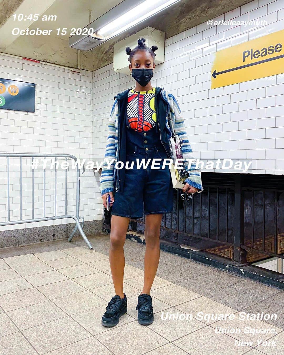 筒井心一のインスタグラム：「@arielleazymuth in #UnionSquareStation at 10:45 am, October 15 2020, #NewYork ﻿ #OutfitOfTheDay = #TheWayYouWEREThatDay」