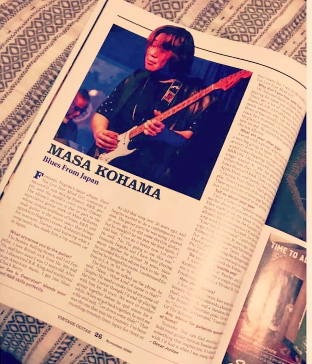 マサ小浜さんのインスタグラム写真 - (マサ小浜Instagram)「Vintage Guitar Magazine Nov 2020 issue 欧米のギターの名マガジン　「Vintage Guitar magazine」11月号に僕のインタビューがのります ずっと裏方に徹してきて自分名義の作品もほとんど世にでていない僕のようなものにスポットライトを当てていただけて心より光栄です！  Thank U Oscar Thank U Fantastic Negrito  #vintageguitarmagazine #guitar #masakohama」10月16日 14時40分 - masakohama1