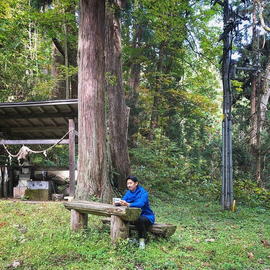 百瀬俊介のインスタグラム：「ある日♪ 森の中♬ 熊さんに…出会いませんでした🐻😅😂 熊出没注意と書いてあったので警戒はしたんだけど😜 マイナスイオンたっぷり森の中でZOOM MEETINGできちゃう時代❗️ 自然の恵みに感謝✨🌳🍂🌲🌿🍁 大自然のスペースを貸切の一日でした🙌🙌🙌 自然も溢れるところも大事な観光資源の一つ☝️ 大館…来てみない？  #大館 #松峰神社 #マイナスイオン #観光資源 #テレワーク」