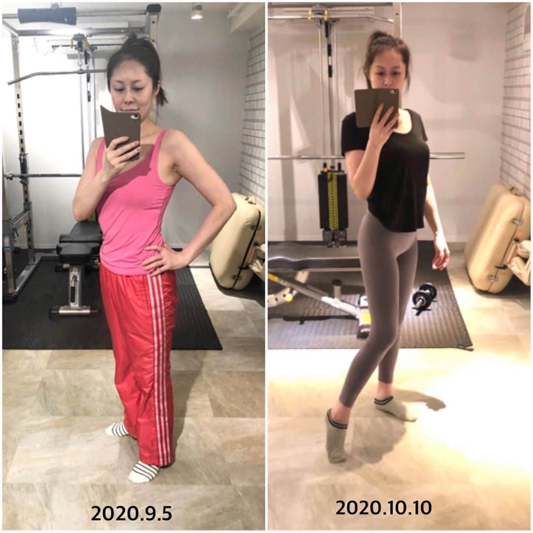 藤井美加子さんのインスタグラム写真 - (藤井美加子Instagram)「☆﻿ トレーニング開始から約1か月。﻿ ﻿ 週一、パーソナルトレーニング﻿ 週一、自宅で自主トレーニング﻿ 食事制限なし﻿ 体重1キロ増﻿ 体脂肪−2 ﻿ ﻿ まだまだだけど順調です。﻿ 姿勢が確実に変わりましたね。﻿ そしてヒップラインも！🍑😽﻿ ﻿ 省エネの身体から﻿ しなやかな代謝の良い身体作っていきます。　 ﻿ 50歳！﻿ ここからの人生を楽しむために。﻿ ﻿ ﻿ ﻿ #トレーニング#ヒップアップ#バストアップ#パーソナルトレーニング#トレーニング女子#筋トレ#筋トレ女子#美ボディ#美ボディメイク#50歳の挑戦#三木美加子#traning#gim#workout#bodymake」10月16日 17時10分 - mikako_miki