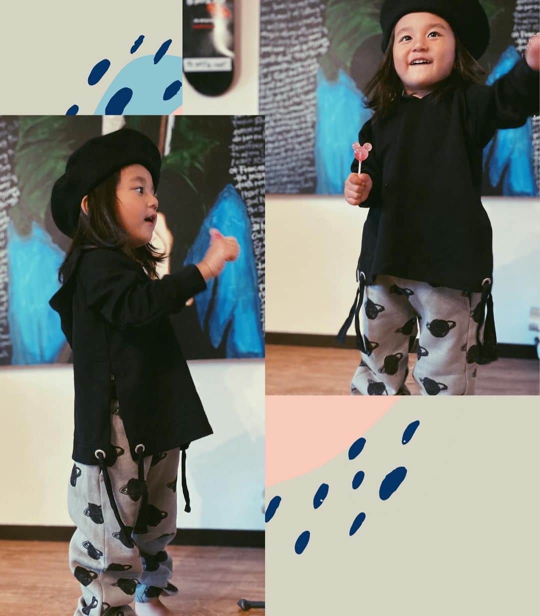 Saki のインスタグラム：「気になっていたブランド子供服から、お得価格の韓国子供服、 とにかくたくさんの種類があって、可愛かったです〜💜  悩んでこれだけGETしたけど、 まだまだ欲しいのあったなぁ…と 🥺明日か明後日またお邪魔しようかなっと😂🖤  @nanaaba_popup @kiiroiki_kiiroiki   nanaaba no.8  10/17 土　11:00-17:00 10/18 日　11:00-16:00 📍場所:GIFTEN(堀江)  オレンジストリートから、 なにわ筋渡った スギ薬局の通りすぐ🚀 🍌バナナが目印🍌  @_bobochoses_  の🪐パンツとレギンスもGET🪐 まだ少し大きめやけどかわいい😉」