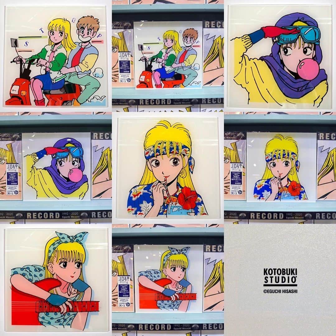 江口寿史のインスタグラム：「ヴィレッジヴァンガード×『ひばりくん』コラボグッズ。ロンＴに次ぐ推しはひばりくんアクリルアートボード！写真では伝わりづらいかもですが、実物を手にするとLPジャケサイズでアクリルも分厚く、ずっしり重くて迫力&可愛さ満点ですよ！各作品の裏面にはKOTOBUKI STUDIOの刻印が。  購入はヴィレッジヴァンガードオンラインショップ から https://vvstore.jp/feature/detail/15430/」