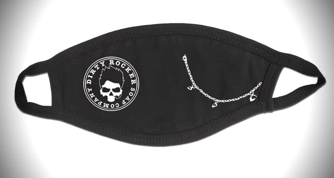 レイチェル・ボランさんのインスタグラム写真 - (レイチェル・ボランInstagram)「Dirty Rocker Mask **BACK IN STOCK**  On the right is the Soaphead logo in all it's Rock N Roll glory. And on the left is a printed replica of Rachel Bolan's iconic nosechain. Comes with a filter pouch for extra protection  Supplies are limited   $15 each + S&H  Send inquiries to dirtyrockersoap@gmail.com for purchase and shipping info. Please write MASK in the subject Please include an UP TO DATE shipping address.  ROCK ON!! #mask #love #rock #staysafe #follow」10月31日 8時23分 - officialrachelbolan