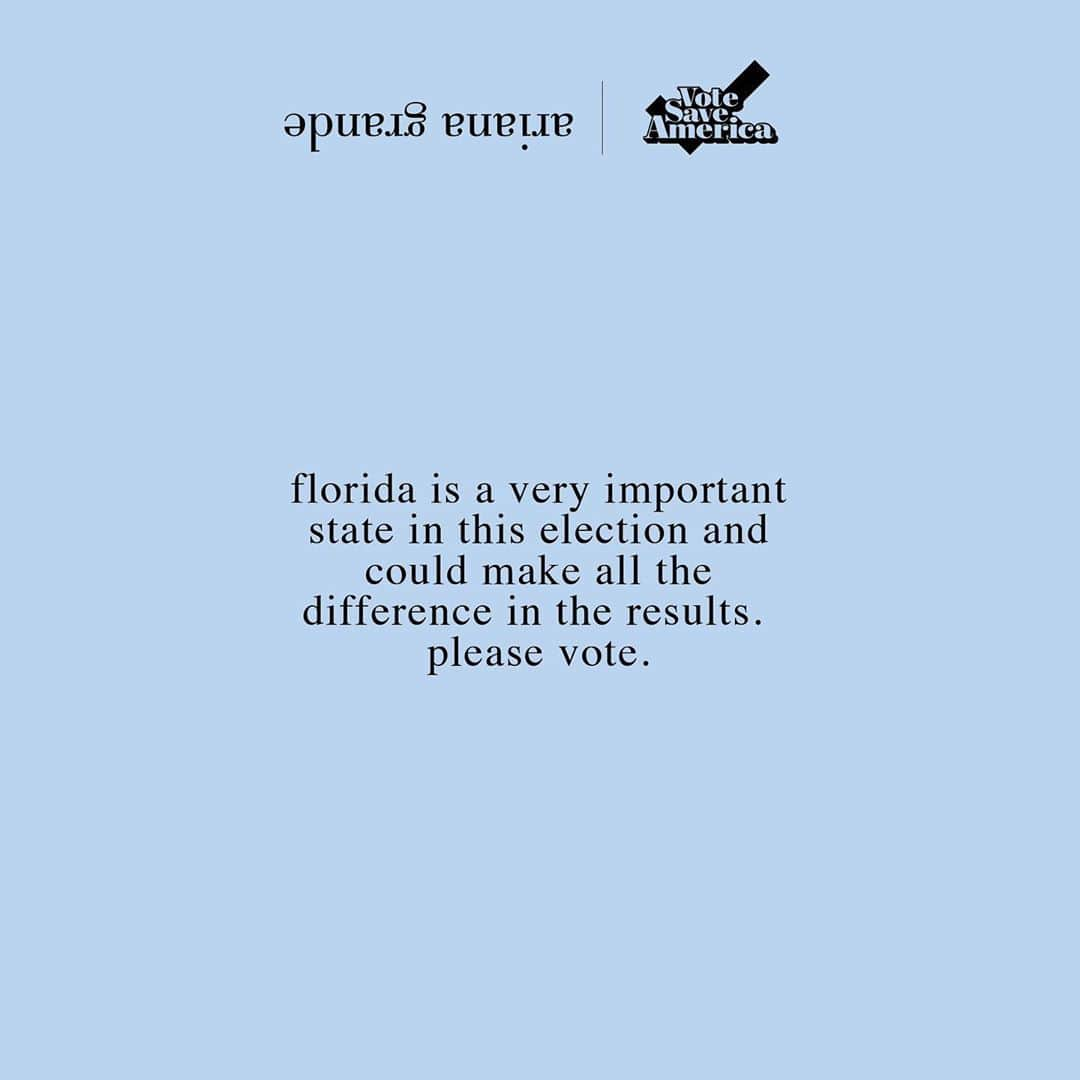 アリアナ・グランデさんのインスタグラム写真 - (アリアナ・グランデInstagram)「go to votesave.us/flgotv to reach out to voters in Florida this weekend and help make sure everyone votes (for biden)」10月31日 9時16分 - arianagrande