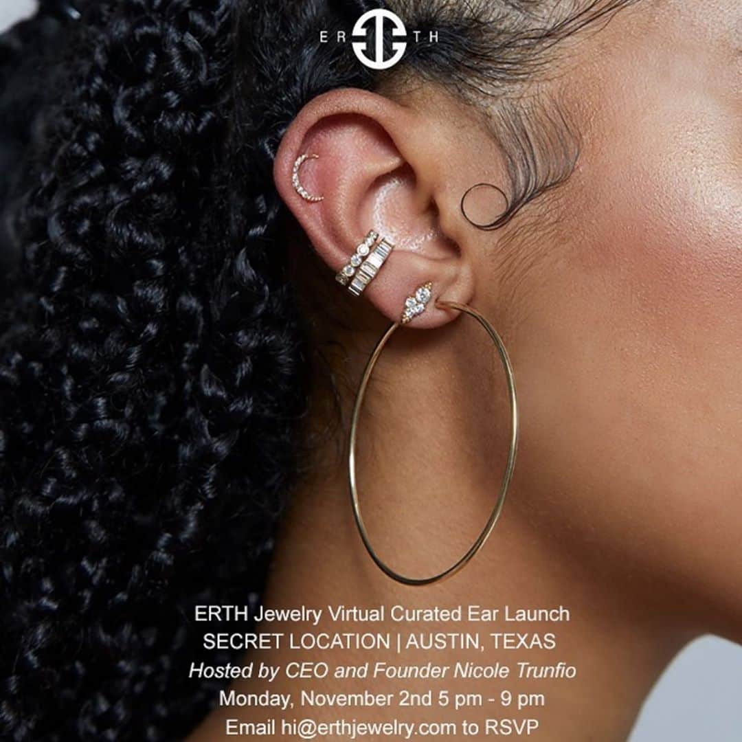 ニコール・トルンフィオのインスタグラム：「Austin, TEXAS  RSVP  By appointment only. See you there 🥰 @erthjewelry #piercedbyerth #curatedbyerth」