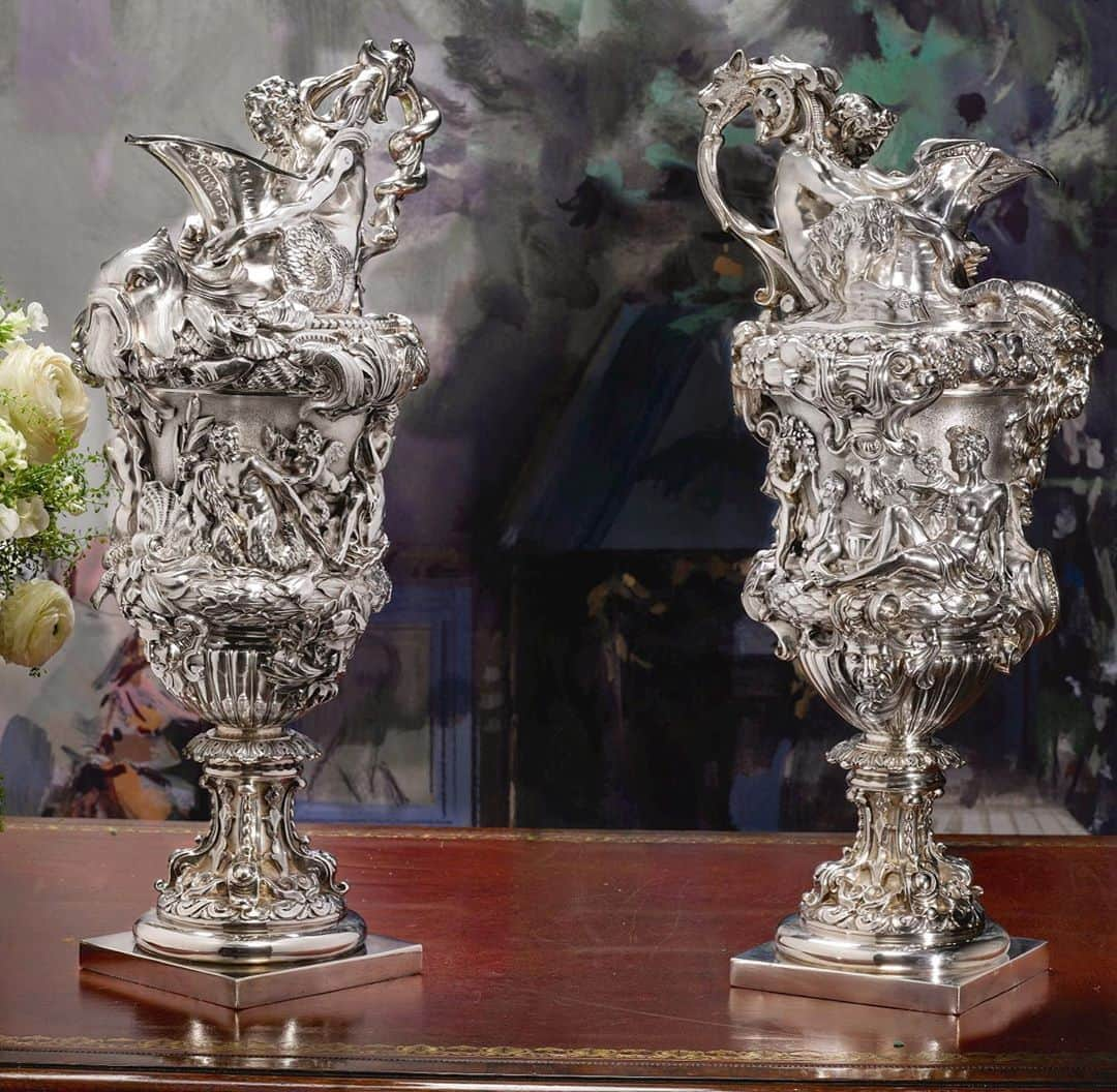 サザビーズさんのインスタグラム写真 - (サザビーズInstagram)「Once in the collection of film icon Sophia Loren, this ‘Pair of Large and Heavy Early Victorian Silver Ewers’ – one representing Wine and the other, Water – were created by celebrated silversmith John Figg in 1838, and is just one of the outstanding lots now on offer through 20 October in our online sale, ‘Return to Elegance: The Star Collection’.   Click the link in bio to discover more highlights from this distinguished private collection, which showcases timelessly elegant English silver from the late 17th to the early 20th centuries, alongside American examples of the 18th and 19th centuries. #SothebysDecArts #SophiaLoren #JohnFigg #silver #decorativearts」10月17日 7時11分 - sothebys