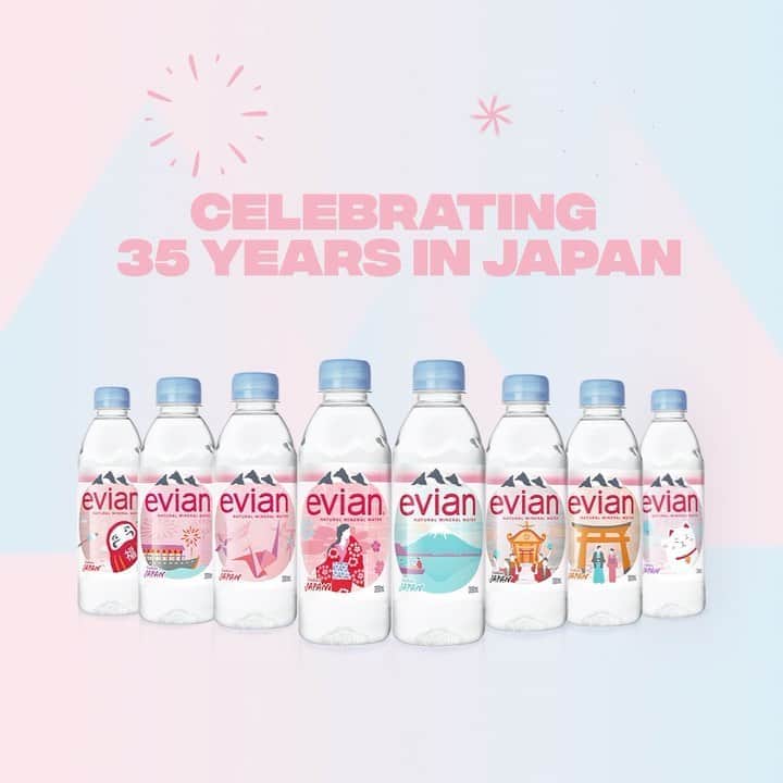 evianのインスタグラム：「Celebrating our 35th anniversary in Japan! 🇯🇵♥️🇫🇷 A special occasion we wanted to commemorate in style. An exclusive limited edition collection of 8 bottles, a tribute to Japan's timeless icons and heritage.  If you had to pick only one, which one would you chose? 👀  #evian #evianwater #limitededition #stayhydrated」
