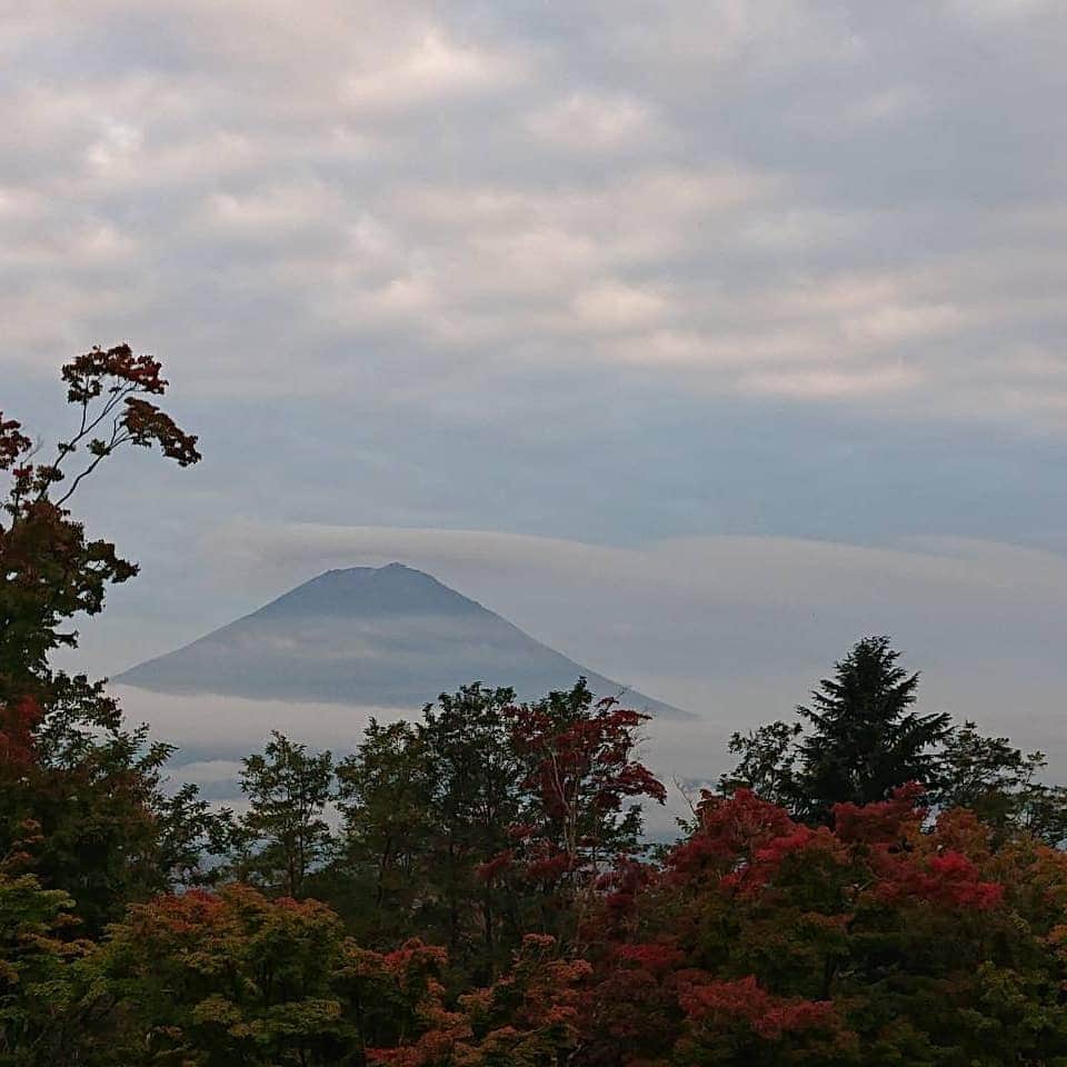 綾小路きみまろさんのインスタグラム写真 - (綾小路きみまろInstagram)「綾小路きみまろです。  数日ぶりに富士山🗻が顔を出してくれました😌今日の富士山の雲のかかり具合、なんかだか洒落ていますよね😁✨✨  今日は急激に気温が下がり寒かったですね。ここのところ暖かい日が続いていたので、気温差に身体がついていくのが大変です。ただでさえ、ウィルス対策でマスクを手放せない、油断できない日々を過ごしているのに、この寒暖差は危険です。みなさま十分にご自愛くださいませ。  引き続き、感染予防をしながら頑張って前に進んでいきましょう。  11月には、ぜひ河口湖の紅葉🍁を見にいらしてくださいね。きっと素敵な思い出ができますよ。  #綾小路きみまろ #河口湖 #きみまろ茶や #るりびょうたん #富士山 #きみまろ茶やからの富士山ビュー #紅葉」10月16日 23時30分 - ayanokojikimimaro_official