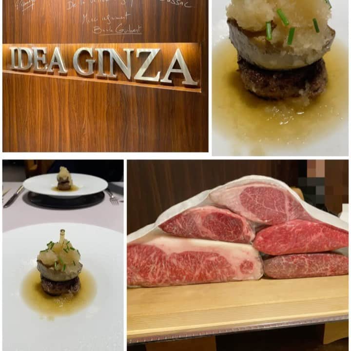 岡田祐佳のインスタグラム：「続き！！  神戸牛炉釜炭焼ステーキIDEA🥩 食べたものは…  ○神戸牛ハンバーグとフォアグラ大根 ハンバーグは勿論だけどフォアグラが美味しい😍 一品目からパンチの効いたものが出てきて びっくりしたけど、フォアグラがくどくなくめちゃくちゃ美味しかった！！（何回言うねんw）  ○神戸牛のタルタル仕立,北海道厳選ウニとオシェトラキャビア添え  これも、おいしかった。タルタルの和えてるマヨソースとお肉の美味しいこと🤤  ○神戸牛サーロインのココットすき焼きand龍のたまご 卵濃厚！！誰もが好きでしょ！この味😍  ○6種類のきのこのポタージュカプチーノ仕立ては 沢山のキノコ🍄 松茸やボルチー二茸やら… これまたすごく美味しい。  ○厚切り黒毛和牛タンの炉窯焼きとフランス秋トリュフ😍  タンの枕で寝たい！！てぐらい美味しい。 分厚いタンは周りは釜でしっかり焼かれ中は最高な食感。エンドレスタン！無限たん、ワンコタン(わんこそばスタイルて意味)でタン食べたい😍😍😍て、おもった。 味覚、食感、風味をしっかり味わえた😆  ○IDEA銀座特製サラダ 野菜大好きなのにお腹キンキンでたべれなかった😭残念すぎる。  だって、メインが残ってるんですもん！ メイン食べなきゃ‼️www  で、メインの 神戸牛の紀州備長炭特注炉窯焼きステース🥩の登場！ 待ってました！！だけどね、お腹パンパン。  しかし シャトーブリアンとサーロインを食べなきゃ… タンの時点でお腹も心も満足でメインディッシュな感じでしたが 美味しいと入るもんですねwww  食いしん坊……万歳🙌とは、まさにこの事？w  でも、さすがに入らず 少し食べて残りはサンドイッチにしてお持ち帰りにしました。 家でもまた楽しめちゃう❤ 幸せの極みですわ。 最後はまだあるw デザートの盛り合わせ😍 お腹いっぱいやのに食べたい！でも入らない…でも無理やり押し込んだ…が、う、うまっ‼️‼️‼️ もうね、美味しい美味しい言うから　チョコのテリーヌお土産でいただいたわ。(ゝ👅・`)てへ  色々お気遣い頂き、チョコのテリーヌ サーロインとシャトーブリアンのサンドウィッチ ハンバーグのお土産を頂き超幸せでした❤  ハンバーグは隆之介へ 結実には…匂いを…w  てかね、美味しいものは 美味しい！！てしかまず出てこないw  シェフ 藤本さん美味しく楽しい時間ありがとうございました🙇‍♀️  ここの系列店 神戸牛焼肉にくなべびいどろや 居酒屋鶴亀八番 も食材にこだわり本美味しい。安くて美味しいこちらもオススメです！  知り合いのお店だけど 美味しいから 胸張りオススメします！はい！😊✋  #idea #銀座idea #神戸牛炉釜焼きステーキ  #ステーキ #サーロイン #フィレ #シャトーブリアン #チョコのテリーヌ  #お土産 #心遣い #鶴亀八番 #肉鍋びいどろ いどろ #神戸焼肉びいどろ  #ideaコーポレーション #家族  #水出し珈琲 #紅茶 #ソースにもこだわり感じる #珍しく長文 #載せてる店は知り合いが多い？？w #飲めないのに #ワインやシャンパン 美味しかったw #サラダの写真載らなかった」