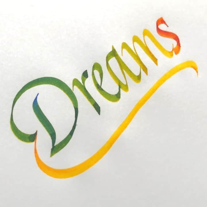 Seb Lesterのインスタグラム：「Colour blending is fun! #ad #dreams #parallelpencalligraphy #Pilotpens #pilotparallelpen #parallelpen #calligraphy #lettering #Pilotpen」