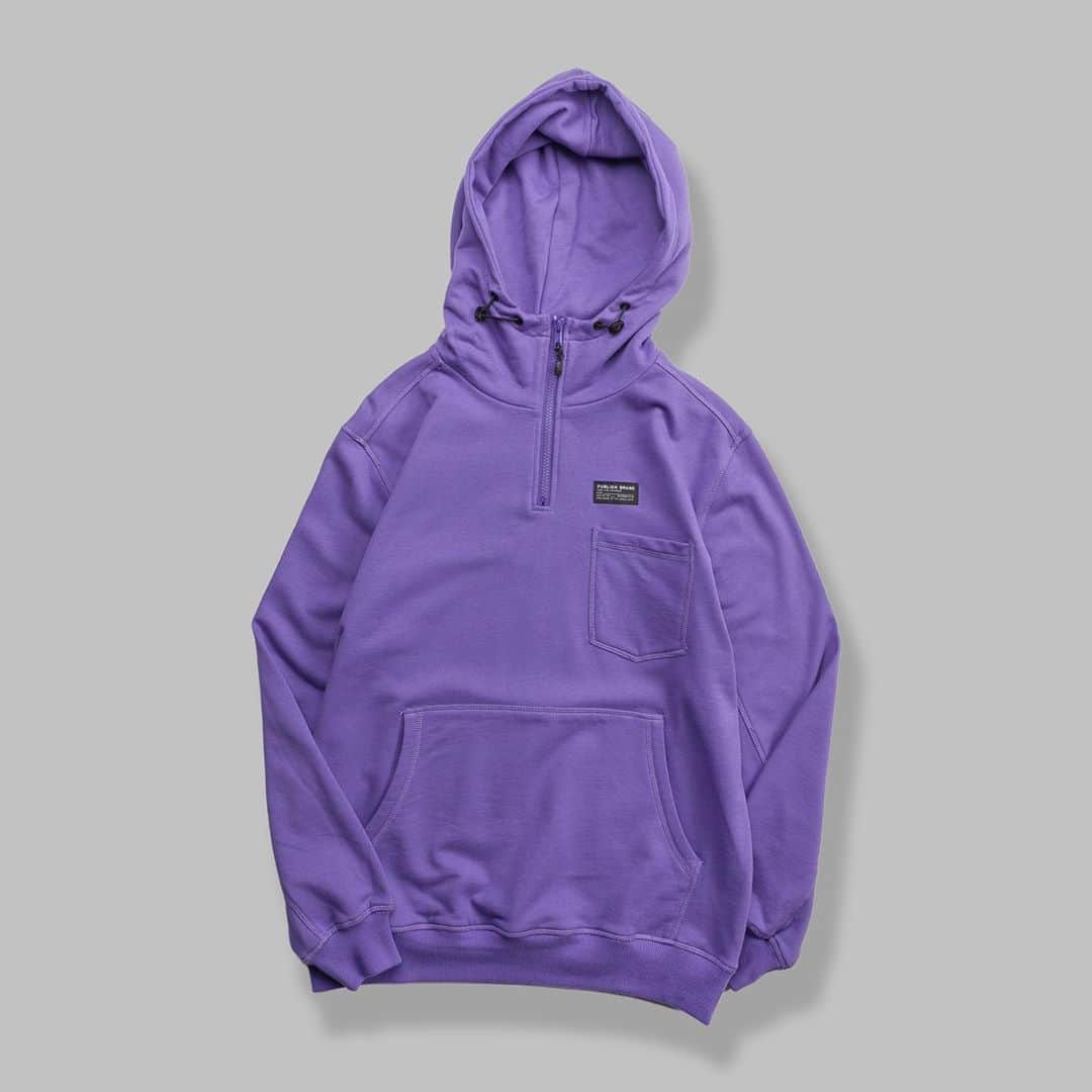 パブリッシュブランドのインスタグラム：「Calling - French terry mock neck zip hoodie pullover, waist and chest patch pocket with topstitching, and the “Good Vibrations” graphics on the back. Available in three colors.  . . . . #publishbrand #todayfortomorrow #goodvibrations」