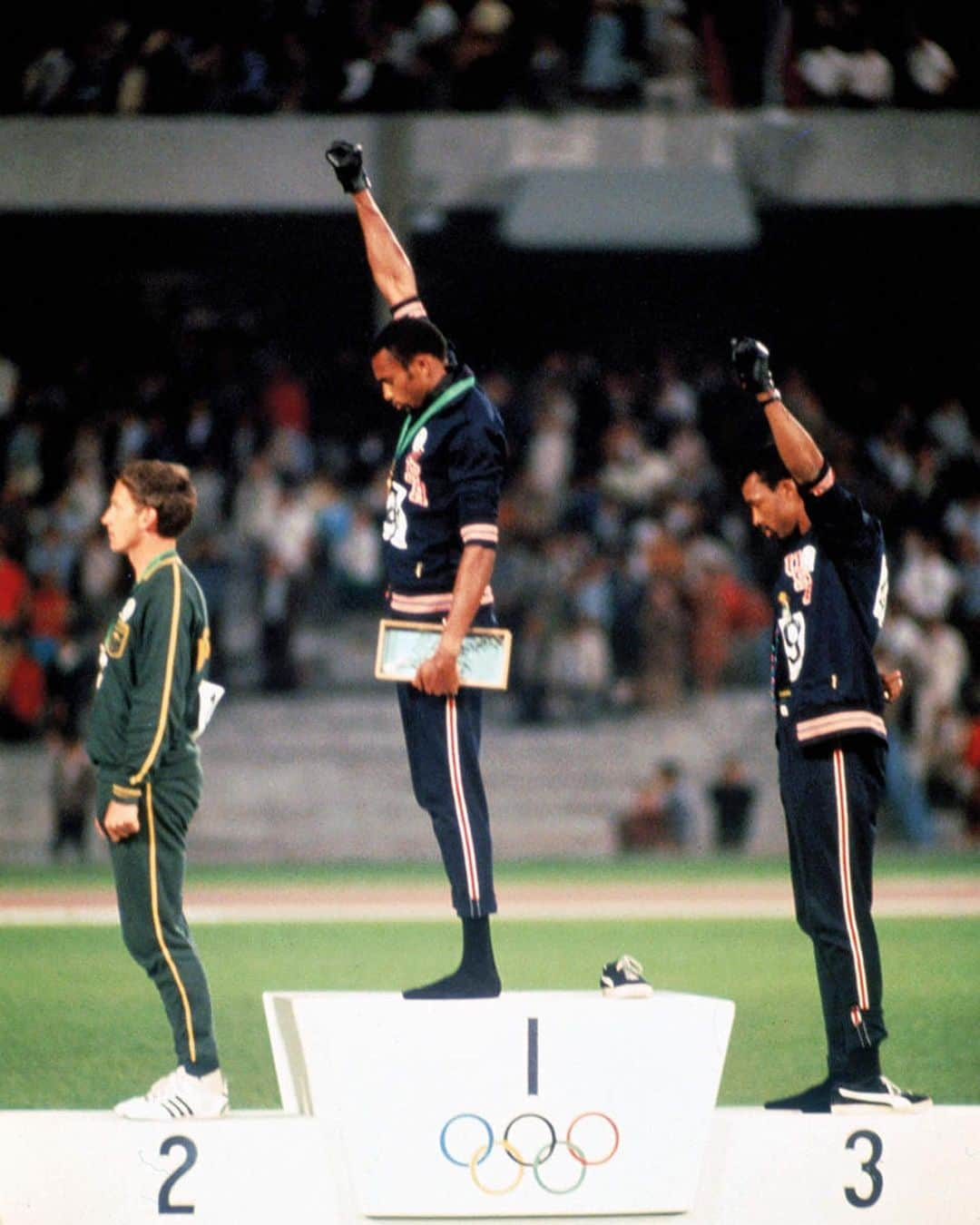 コモンさんのインスタグラム写真 - (コモンInstagram)「52 years ago today, U.S. Sprinters Tommie Smith and John Carlos raised their fists during the Olympics to protest racial inequality. The image of Smith and Carlos with fists raised is one of the most recognizable sports photos in history.」10月17日 4時05分 - common