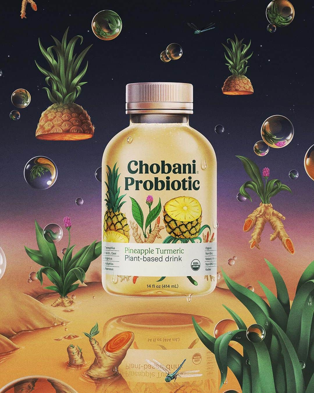 Chobaniのインスタグラム：「Chobani Probiotic is a refreshing new plant-based drink with probiotics that support immune health. In four slightly fizzy flavors—Pineapple Turmeric, Peach Mint, Cherry Hibiscus Tea, and Lemon Ginger 🍍🍑🍒🌺🍋 Which ones have you sipped? 📸: @rivercousin」