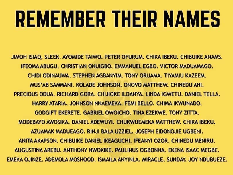 ジェネビーブ・ナジさんのインスタグラム写真 - (ジェネビーブ・ナジInstagram)「May the souls of our heroes and  loved ones gone so soon Rest In Perfect Peace🕊🙏🏾. 🕯🕯🕯🕯💐💔.  Remember their names💔 #EndSARS ✊🏾」10月17日 5時06分 - genevievennaji