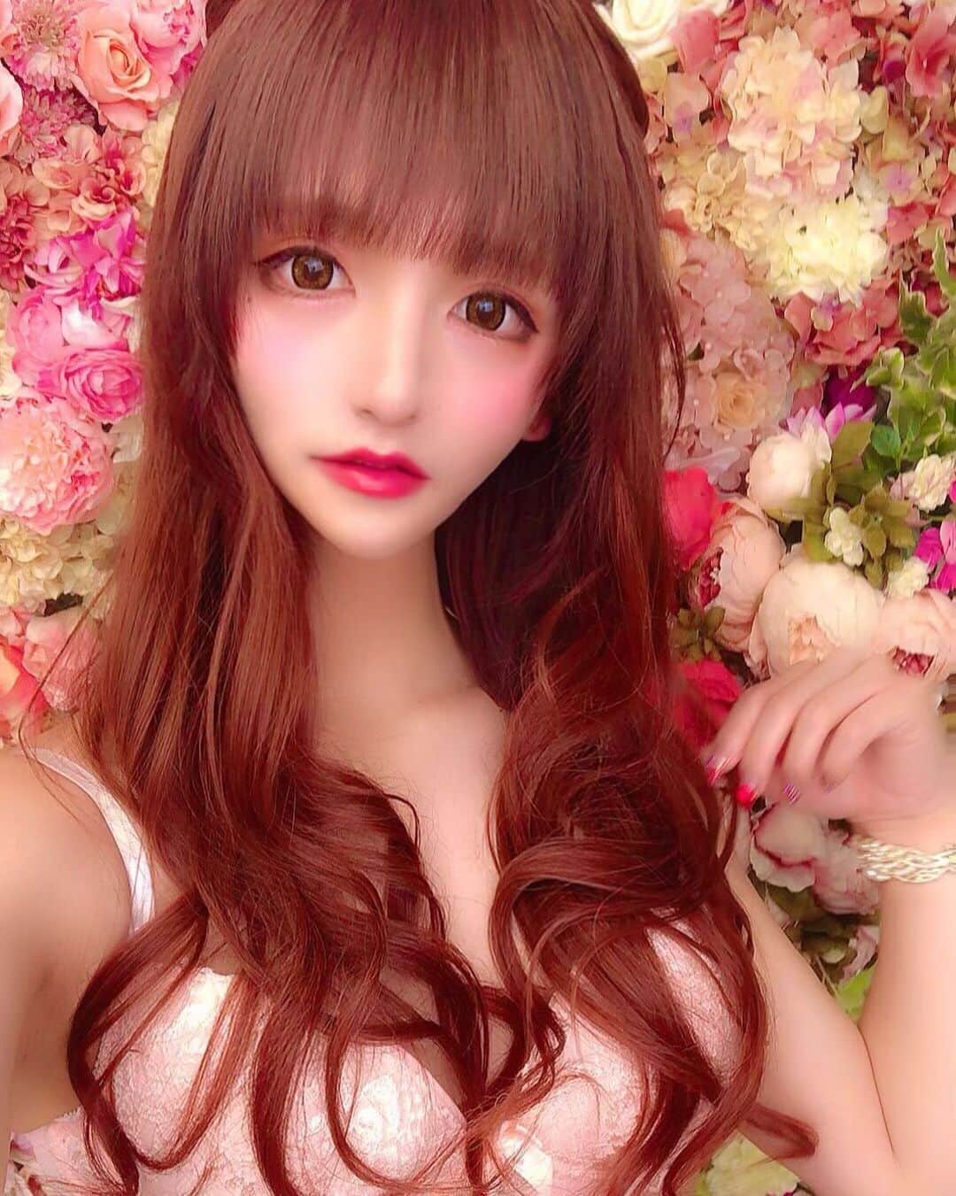 天使ゆらのインスタグラム：「🌸Flower🌸  #ニューハーフ　 #av女優　 #地雷女 #地雷系女子 #量産型 #量産型女子 #マーズ #プリメロ #リボン #シールエクステ #エクステ #赤髪」
