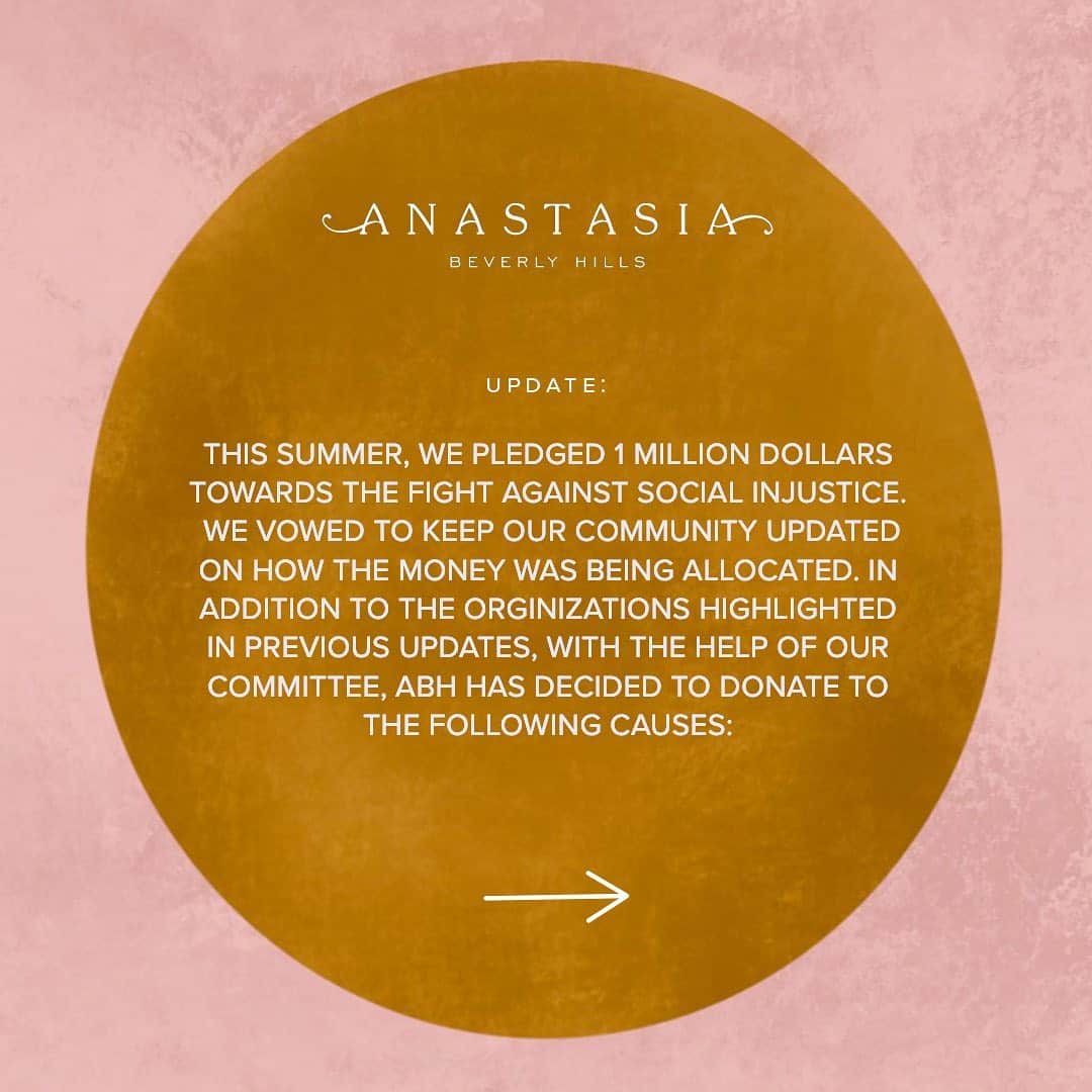 Anastasia Beverly Hillsさんのインスタグラム写真 - (Anastasia Beverly HillsInstagram)「This Summer, we pledged one million dollars towards the fight against injustice. ⁣ ⁣ We vowed to keep our community updated on how the money was being allocated. In addition to the organizations highlighted in previous updates, with the help of our committee, ABH has decided to donate 200k to the following organizations: United Friends of Children, Spelman Collage, and L’Hussen De Kolia Touré will join Maryam Aderounmu, from Thrive Scholars, to receive 50K each towards their college education.」10月17日 9時38分 - anastasiabeverlyhills