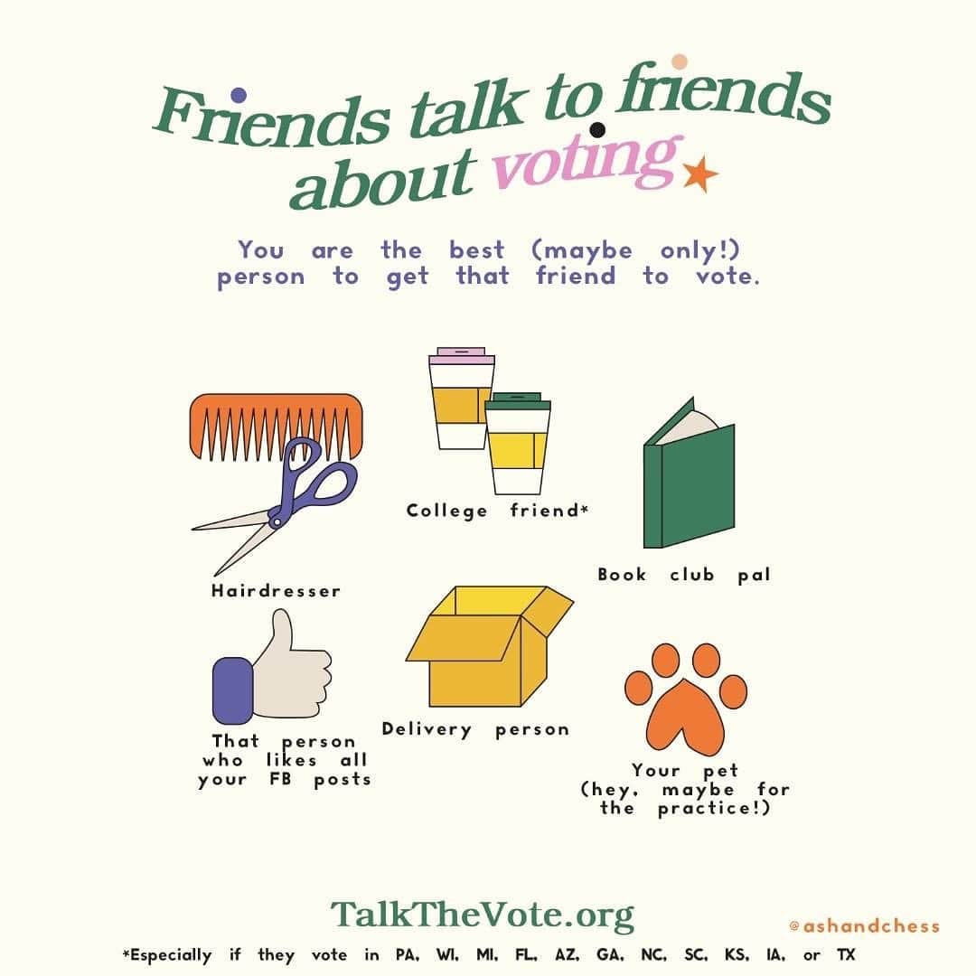 メリッサ・ベノイストのインスタグラム：「No campaign can reach everyone. If you know someone who isn’t planning on voting—hearing from you may make all the difference. It's the best way to volunteer this election season. Here's a quick guide to help you #TalkTheVote. For the record I’ve had words with BOTH my dogs about voting and it went really really well. KEEP SHOUTING IT FROM THE ROOFTOPS, PEOPLE!」