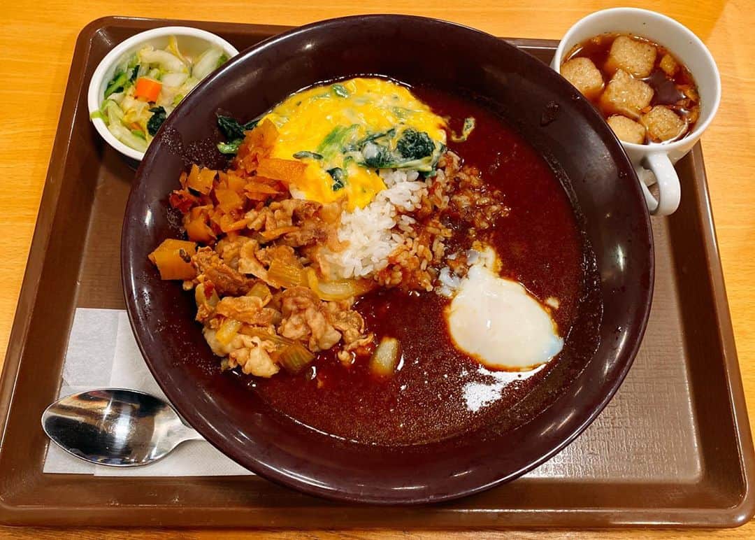 青木泰寛のインスタグラム：「思ってたよりバイバイ 美味かった！  #すき家 #カレー #curry #オム牛カレー」