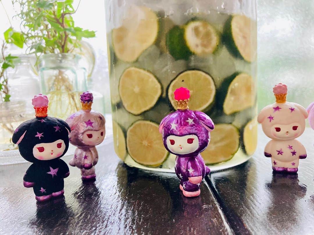 加倉井ミサイルのインスタグラム：「『スダチシロップが溜まってきた』 『クックック…スダチソーダおいしい🦇😈🦇』  #ワルミミ #warumimi  #今日のミミちゃん🐏 #todaysmimi🐏 #sofvi #vag22  #medicomtoy #絵本  #manga #cartoon #cartoons  #painting #illustration #art #artwork #artist #picturebooks #Childrensbook #childrenbook #stuffed #softtoy #softtoys #stuffedanimals #stuffedsheep  #sheep #happy」