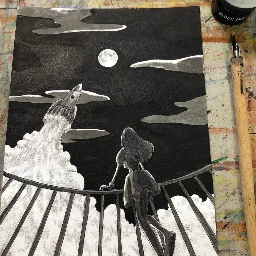 Kuretakeさんのインスタグラム写真 - (KuretakeInstagram)「月光によって照らされるロケットと人、雲の影のコントラストが美しい作品です。アオリ視点の作品が、月へ行くことへの憧れが表されているようで素敵です！ 呉竹のSUMI Inkを使って描いて頂きました。  The picture express beautiful Moon light and shadow.  Art by: @ibsukionsen  Made with: ZIG CARTOONIST SUMI INK  #kuretake_inktober #kuretake #kuretakezig #inktober #inktober2020 #呉竹 #インクトーバー #インクトーバー2020 #kuretakeinktober #blackandwhite #blackandwhiteart #inkdrawing #inkart #inktober2020rocket #inktoberday16」10月17日 15時00分 - kuretakejapan