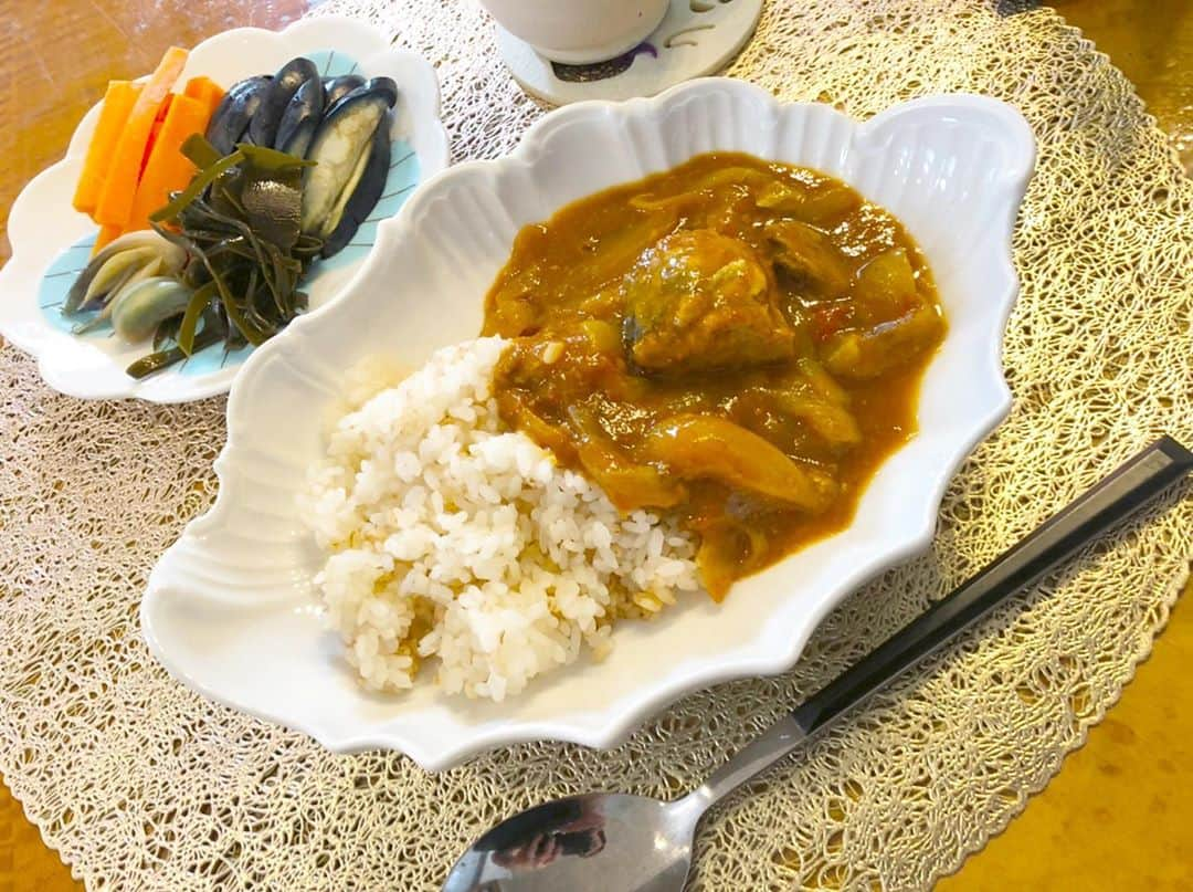 内海和子さんのインスタグラム写真 - (内海和子Instagram)「. 冷たい雨の日のランチは ●鯖缶カレー 好評だったので、再び 同じ材料に辛さ増し増しで 作りました。 身体が温まります☺️🔆 ●ぬか漬け . . #鯖缶カレー#鯖缶 #朝食#朝ごはん#カズゴハン #おうちごはん#うちごはん#おうちごはんlover  #毎日手作り#健康第一#ご飯が美味しい#糠床#ぬか漬け  #お家ごはん#料理上手になりたい #作り置き#料理記録#献立#手作り料理 #丁寧な暮らし#幸せの食卓部 #料理好きな人と繋がりたい  #箸置コレクション#内海和子 #食器#うつわ#うつわずき#器  . .」10月17日 15時09分 - kazukoutsumi