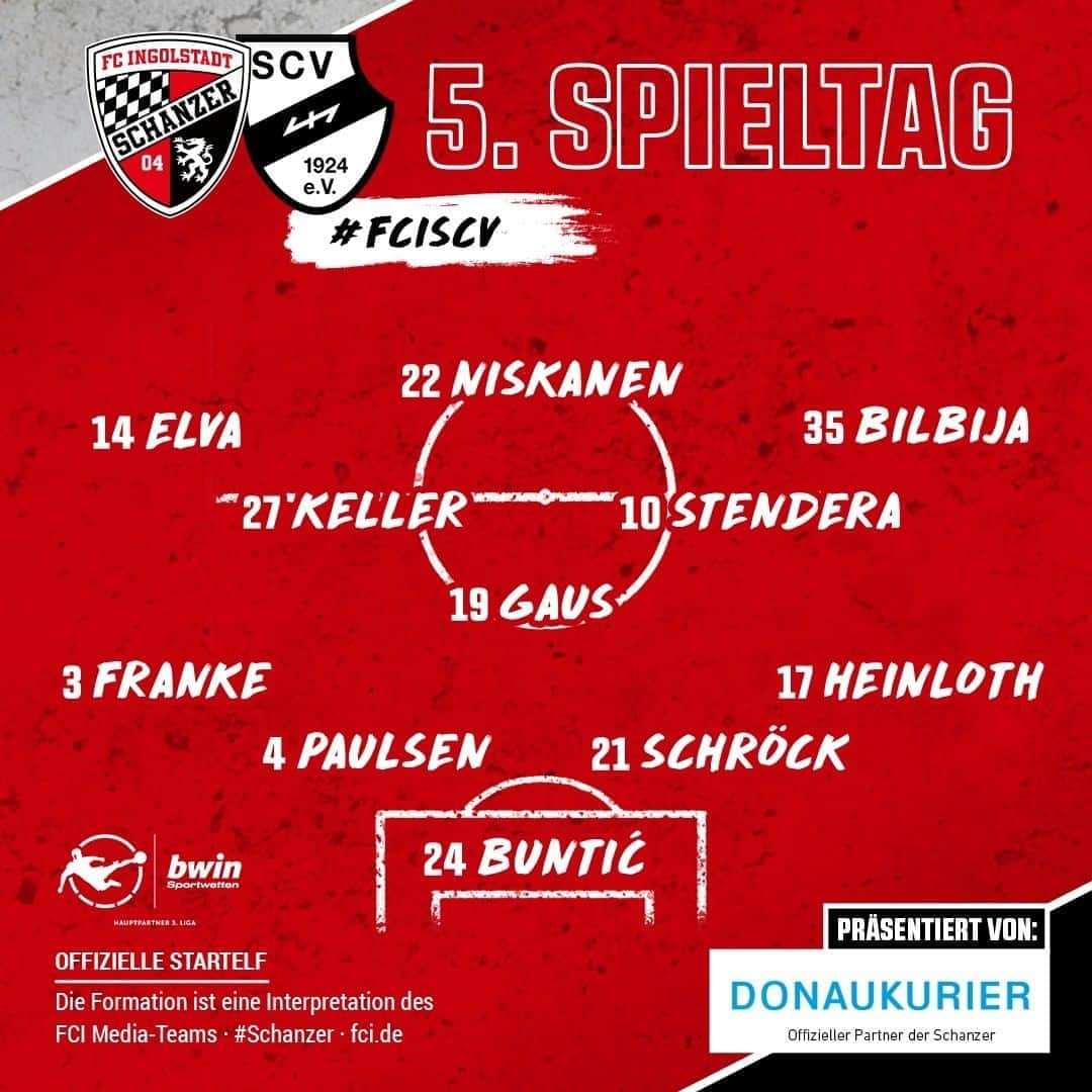 FCインゴルシュタット04さんのインスタグラム写真 - (FCインゴルシュタット04Instagram)「UNSERE STARTELF 🖤❤️ Leider hat es bei #Schanzer Kapitän #Kutschke noch nicht ganz gereicht 😕 Dafür kommen wir variabel und mit Tempo! Eure Meinung zur Aufstellung?! 👇 Auf der Bank: Jendrusch, Antonitsch, Preißinger, Kaya, Hawkins, Krauße & Butler ____ Alles zum Spiel im Ticker von Fans für Fans - checkt unsere Story 📲 Und auch den Link zum Schanzer Fanradio findet ihr dort! . . #schanzerdassindwir #Schanzerfürimmer #Ingolstadt #FCI #FCIngolstadt #3Liga #zeigtsuns #fu3ball #soccer #fussball #football #futbol #immerweiter #zamhoidn #Team #Familie #Dahoam #Zusammenhalt #Heimspiel #AudiSportpark #einfachkriegstduwoanders #FCISCV #Oberbayern #ScVerl #Verl #Stadion」10月17日 20時09分 - dieschanzer