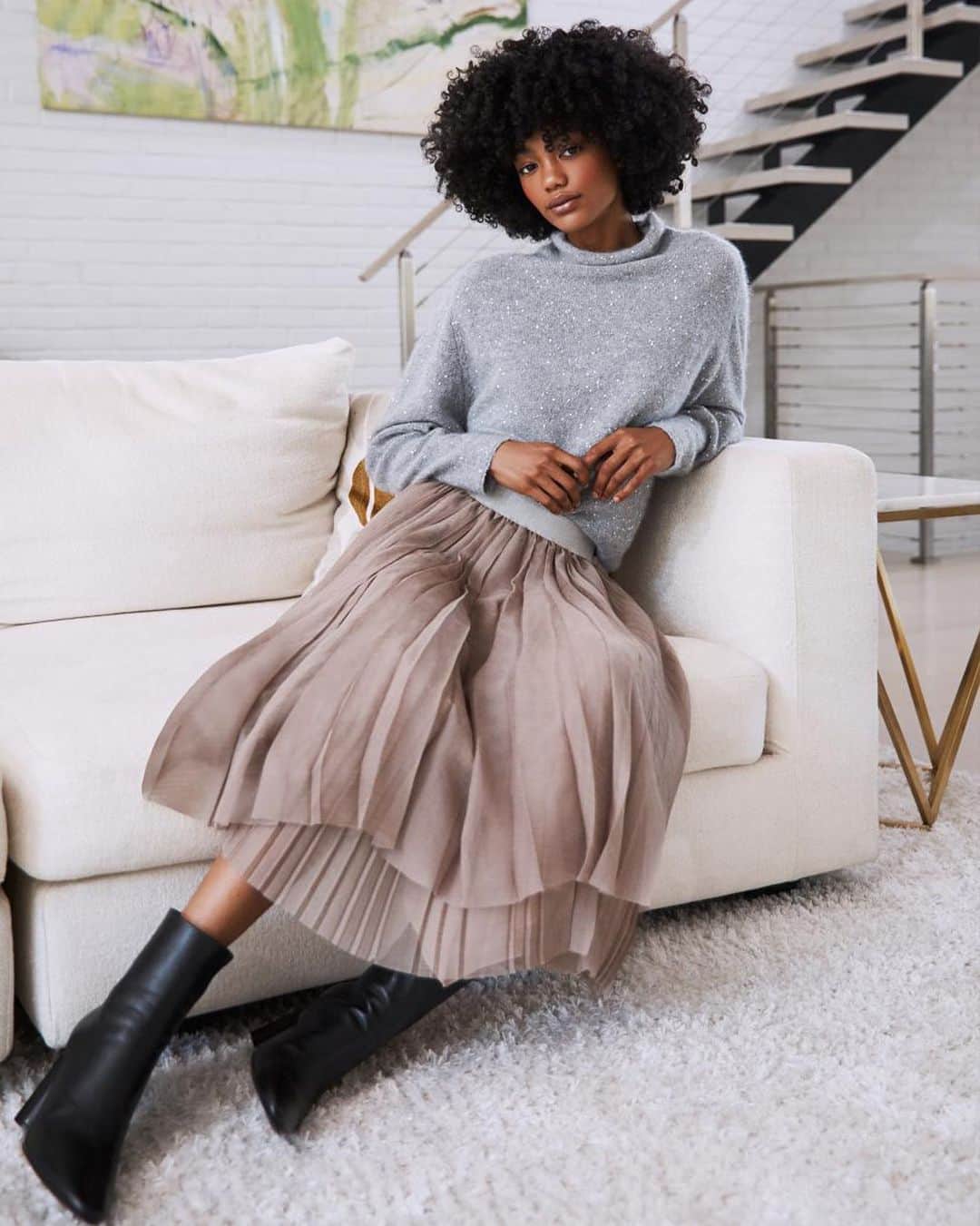のインスタグラム：「@fabianafilippi puts the 'essential' in fall essentials with cozy knits and flowy skirts, all in neutral hues. #SaksStyle」