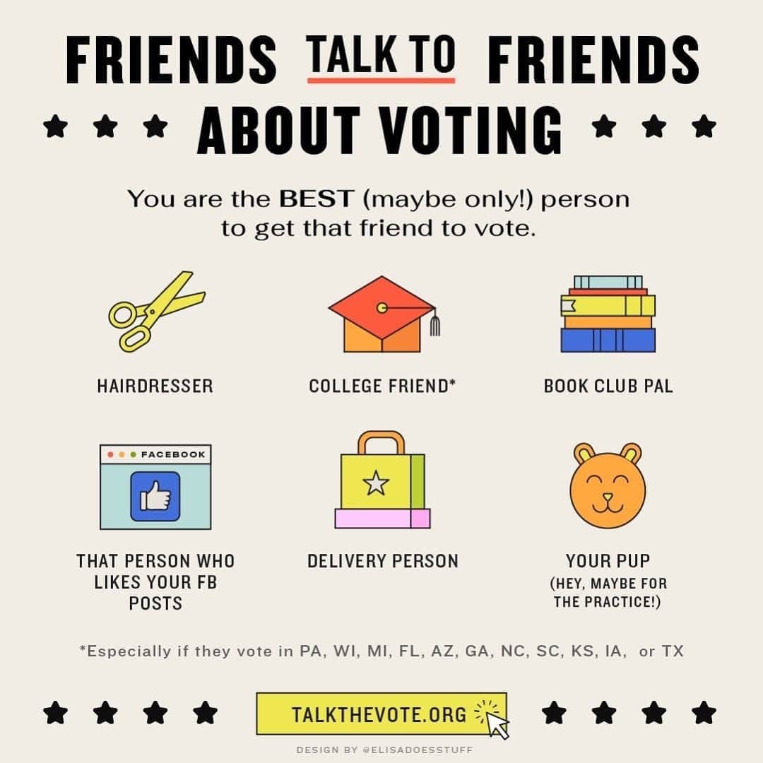 マット・ボマーのインスタグラム：「No campaign can reach everyone. Hearing from you may make all the difference in getting your friend to vote. It's the best way to volunteer this election season. Here's a quick guide to help you #TalkTheVote. Link in bio for more info.」
