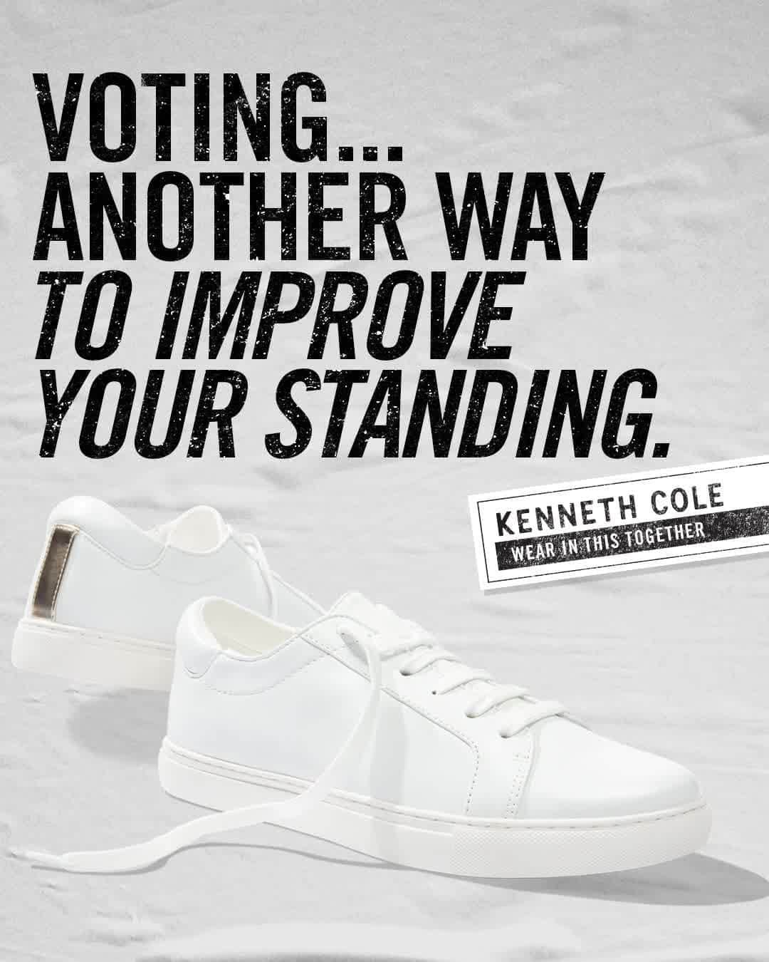 ケネスコールのインスタグラム：「When you stand up and show up at the polls, make our Kam sneaker with foam cushioning part of your voting plan. #VoteToExist #Vote2020 #ComfortAndPerformance  When you shop at KennethCole.com, we donate to THE MENTAL HEALTH COALITION –a life-changing movement working to destigmatize all mental health conditions by unifying our partners’ efforts, including those focused on the emotional well-being of Black communities. Info link in bio.」