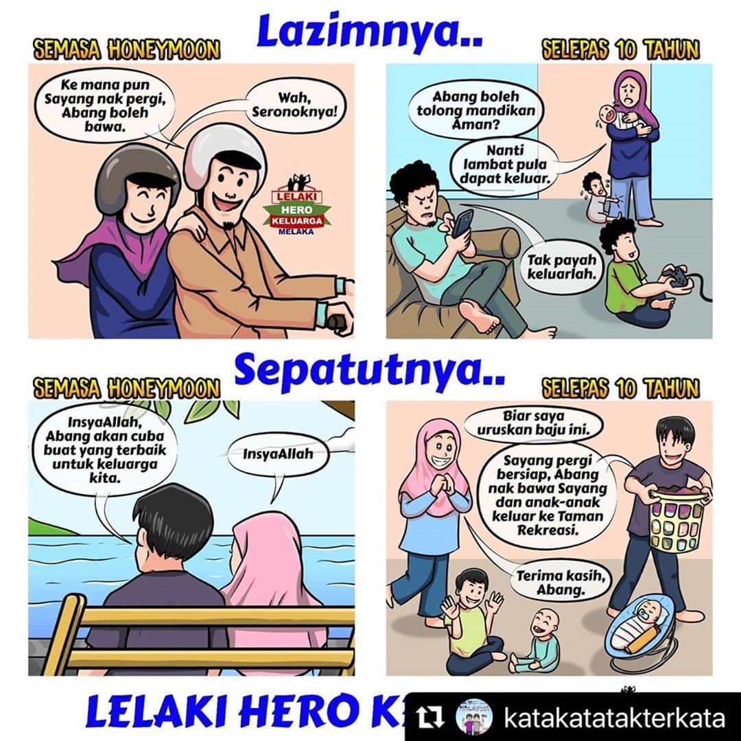 Koleksi Komik Malaysiaさんのインスタグラム写真 - (Koleksi Komik MalaysiaInstagram)「#Repost @katakatatakterkata with @make_repost ・・・ Jadilah Orang Yang Paling Baik Pada Ahli Keluarga  عَنْ عَائِشَةَ قَالَتْ قَالَ رَسُولُ اللَّهِ صَلَّى اللَّهُ عَلَيْهِ وَسَلَّمَ خَيْرُكُمْ خَيْرُكُمْ لِأَهْلِهِ وَأَنَا خَيْرُكُمْ لِأَهْلِي وَإِذَا مَاتَ صَاحِبُكُمْ فَدَعُوهُ  Dari Aisyah dia berkata; Rasulullah SAW bersabda:   "Sebaik-baik kalian adalah yang paling baik terhadap ahli keluarganya, dan aku adalah orang yang paling baik terhadap ahli keluargaku,  apabila sahabat kalian meninggal dunia maka biarkanlah dia (tinggalkanlah dia jangan membicarakan keburukan- keburukannya)."  (HR Tirmidzi No: 3830) Status: Hadis Sahih  Comic sponsored by @Lelaki Hero Keluarga at Melaka. (fb page)  **********  Nak beli komik dakwah? Pkpb di selangor. Bosan di rumah. Inginkan pengisian jiwa? Rasa hilang motivasi nak belajar?  Kami ada komik dakwah, yang mengisi rohani, sambil berhibur. Kamj juga ada komik pendidikan daripada tim misi. 1 set sahaja. Dengan diskaun. Hehe.  Wassap Pok Chik. Atau tekan link di bio 😉.  #komiktarbiah #komiknasihat #kartundakwah #kartunislami #kartunmalaysia#komikstrip #komisen #hero #herokeluarga #komikmalaysia #komikindie」10月18日 19時29分 - tokkmungg_exclusive